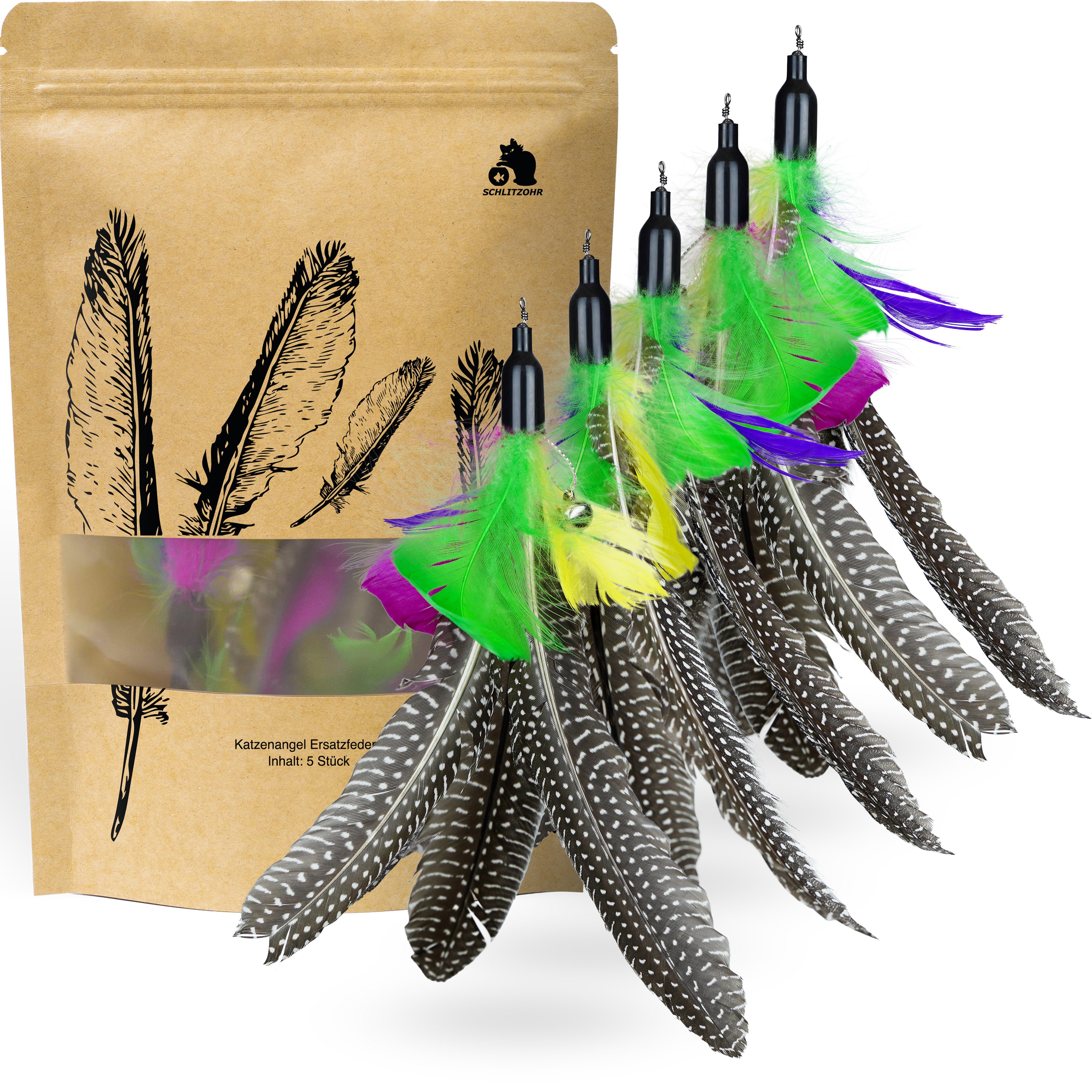 SCHLITZOHR Katzenangel Federanhänger (5 Stück), Ersatzfedern 5 Stk. Anhänger Katzenspielzeug Federanhänger Katzenangel