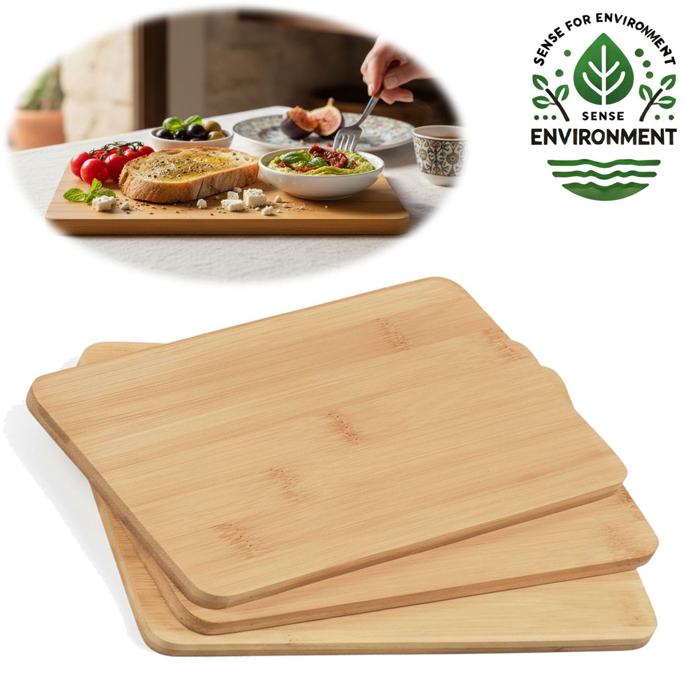 LS-LebenStil Frühstücksbrett 3x Holz Essbrettchen 22x14cm 3 ´er Set Bambus Küchenbrett Holzbrett, Holz, (nachhaltige Frühstücksbrettchen - Eßbrett Wurstbrett Käsebrett Stullenbrett, 3-St., Vesperbrett Brettchen Brotzeitbrett Schneidebrett Brot Obst Steak)