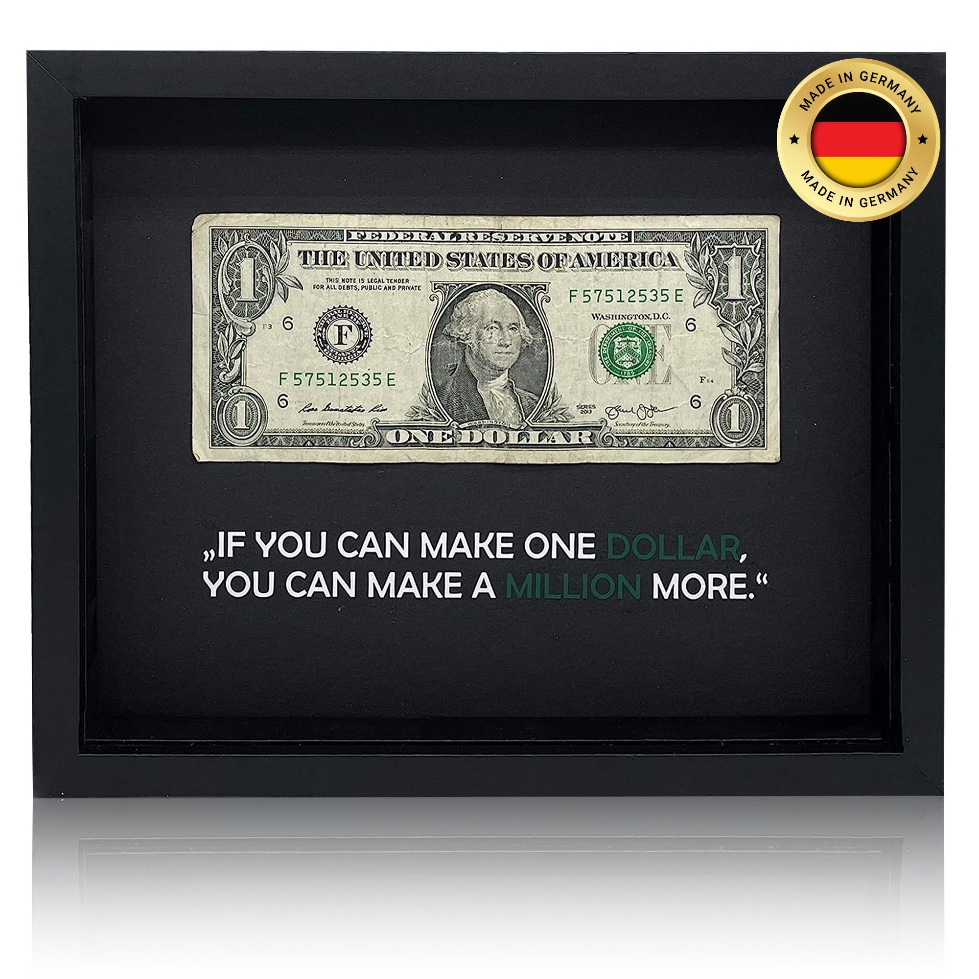 Easy line® Wanddekoobjekt 3D Dollar Bilderrahmen Büro und Schreibtisch Deko, mit echtem Dollar Schwarz-Schwarz