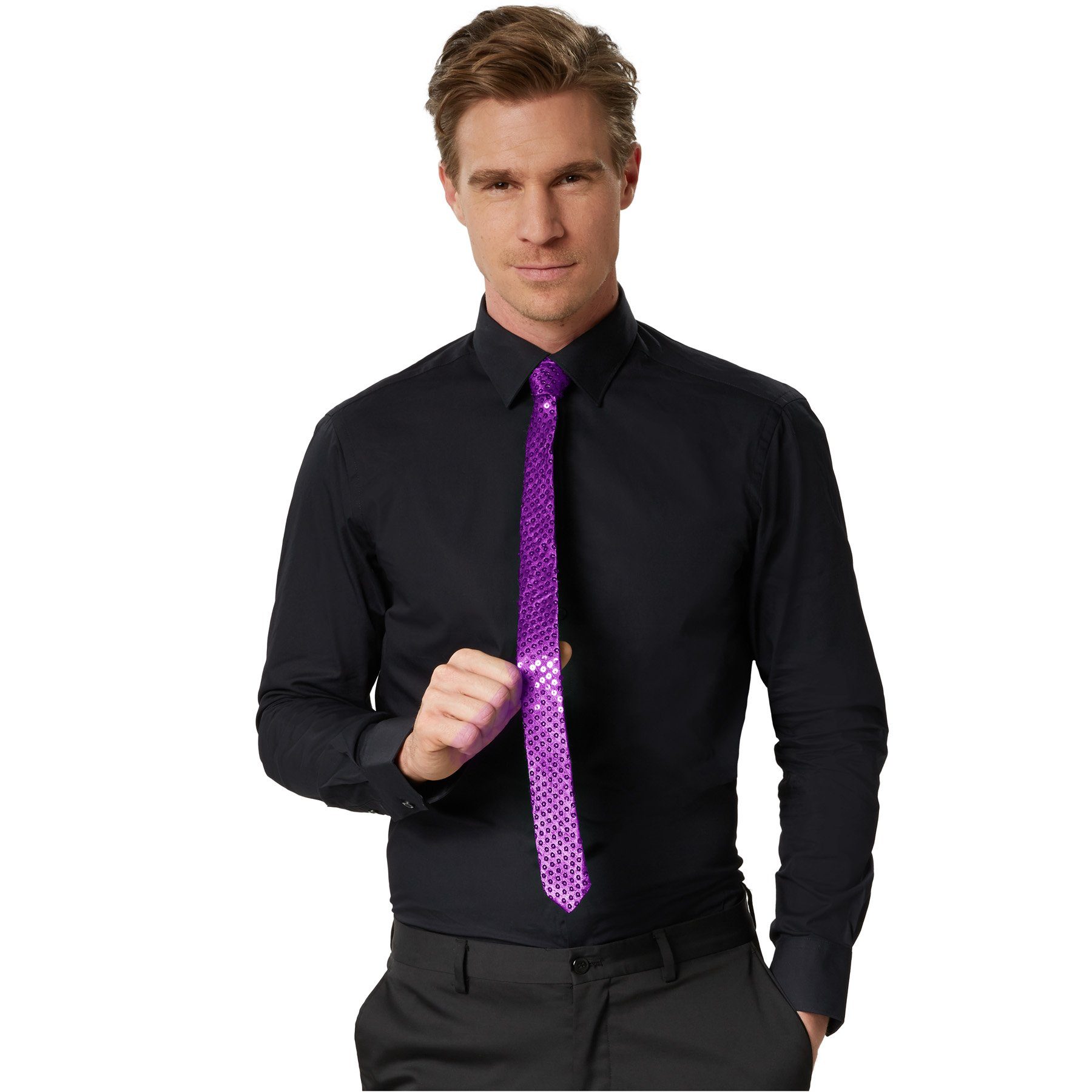 dressforfun Kostüm Pailletten-Krawatte, Schmale Unisex-Krawatte in Einheitsgröße