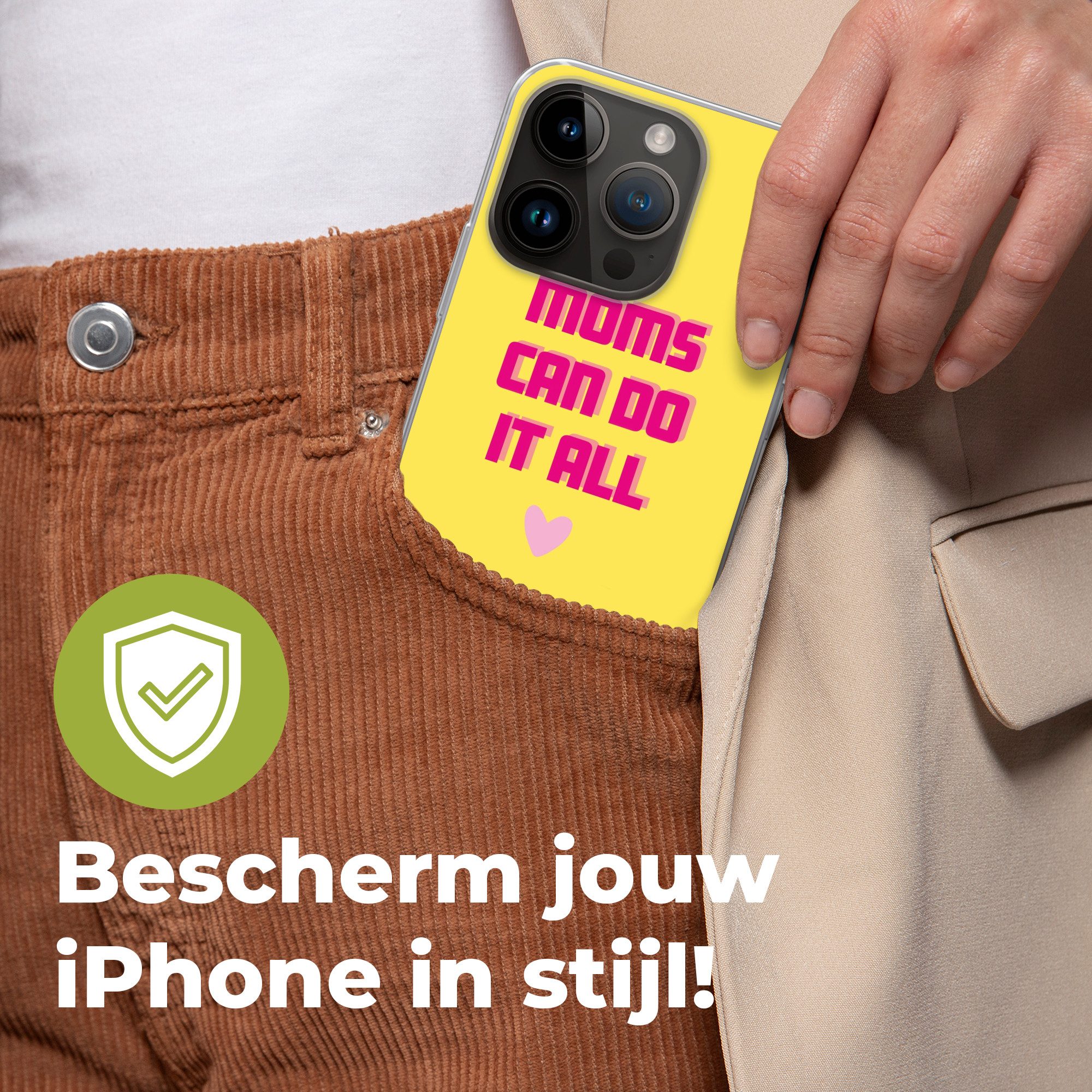 MuchoWow Handyhülle für Apple iPhone 14 Pro Zitat - Mutter - Herz - Rosa, Smartphone-Bumper, Print, Handy Schutzhülle Dünn