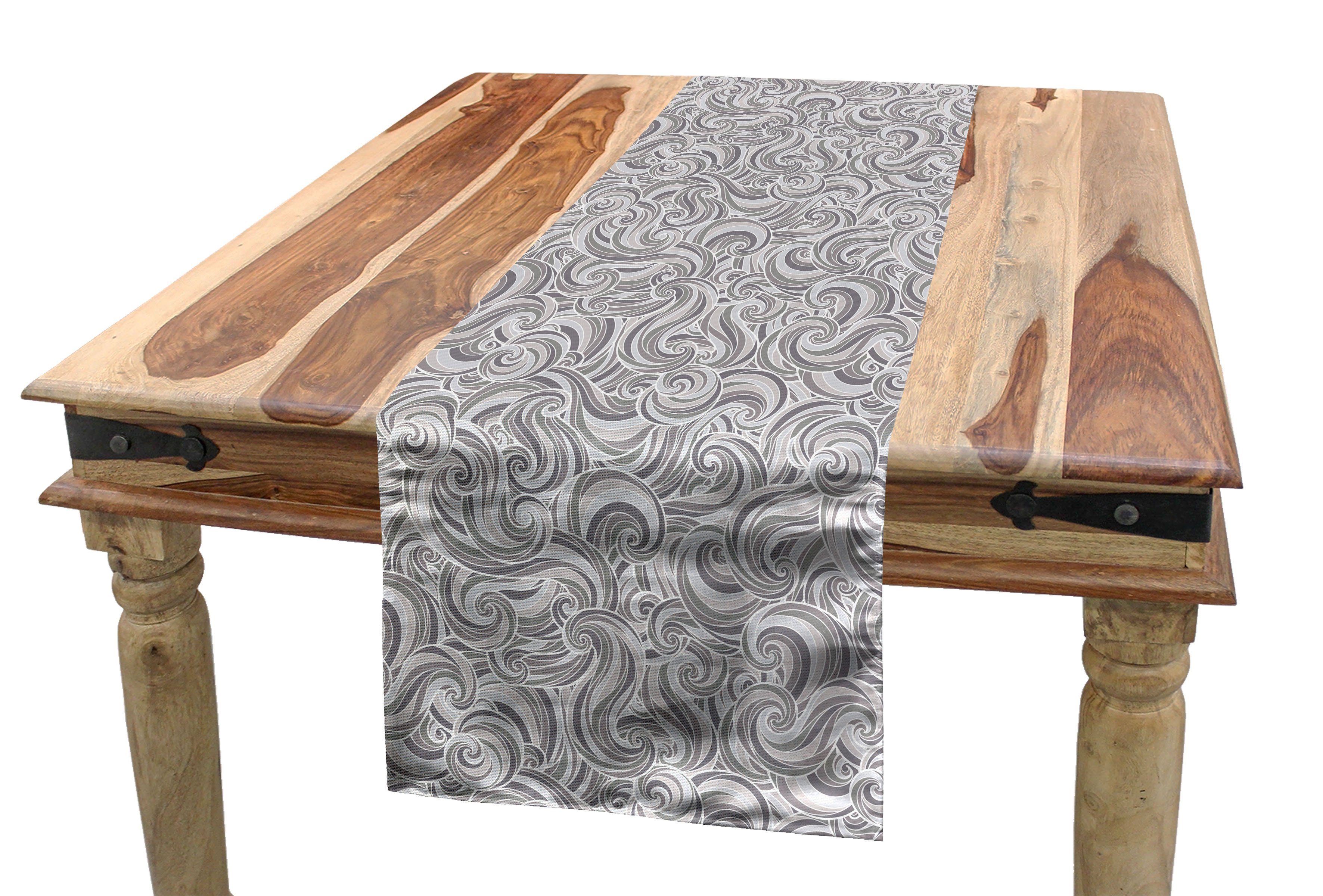 Abakuhaus Tischläufer Esszimmer Küche Rechteckiger Dekorativer Tischläufer, Grau Abstrakte Curly Wellen Ornament | Tischläufer