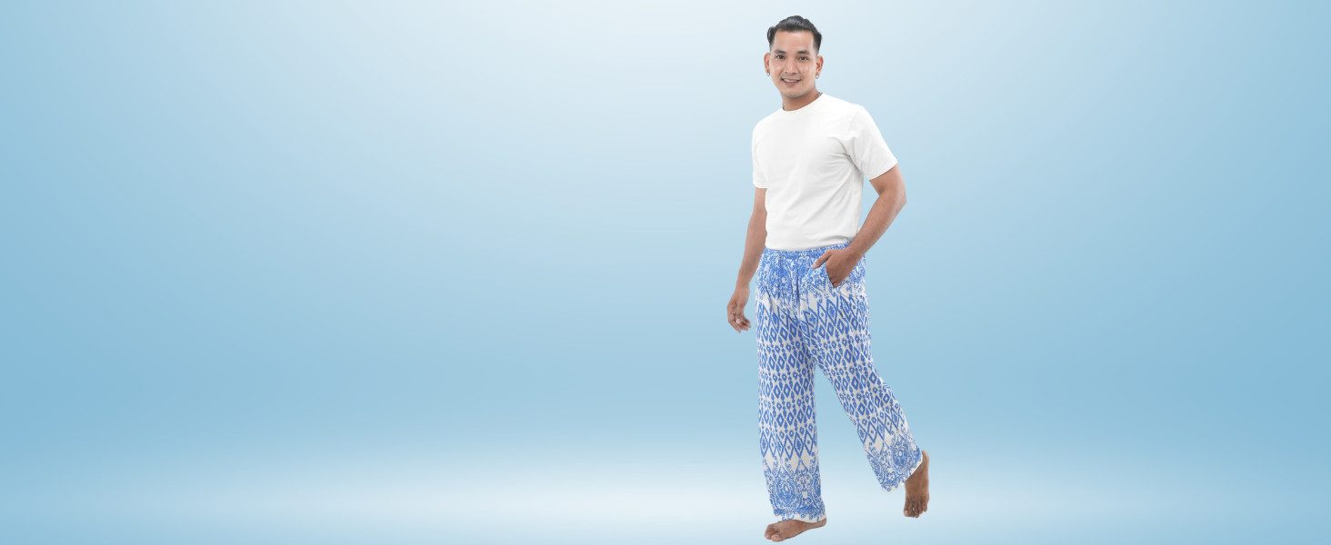 PANASIAM Loungehose orientalische Relaxhose aus 100% Viskose Unisex Wellnesshose Spa-Hose Haremshose im Ethno Style mit Gummibund Muckhose für Freizeit Festival