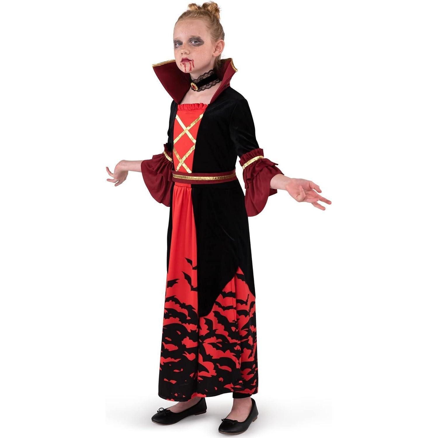 LuxusKollektion Vampir-Kostüm Mädchen Vampirin Halloween Kostüm, Gruseliges Vampirkleid Large 10-12