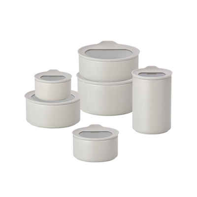 NEOFLAM® Vorratsdose FIKA One Keramik Vorratsbehälter Set, 6tlg. - Stone White, Keramik, Silikon, (6-tlg)