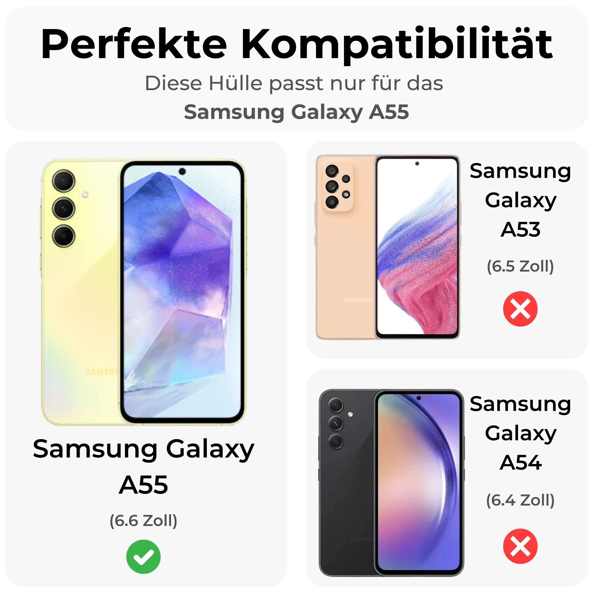 betterfon Handyhülle Handytasche für Samsung Galaxy A55 5G Klapphülle Schwarz, 3 Kartenfächer, Magnetverschluss & Standfunktion im Lederlook