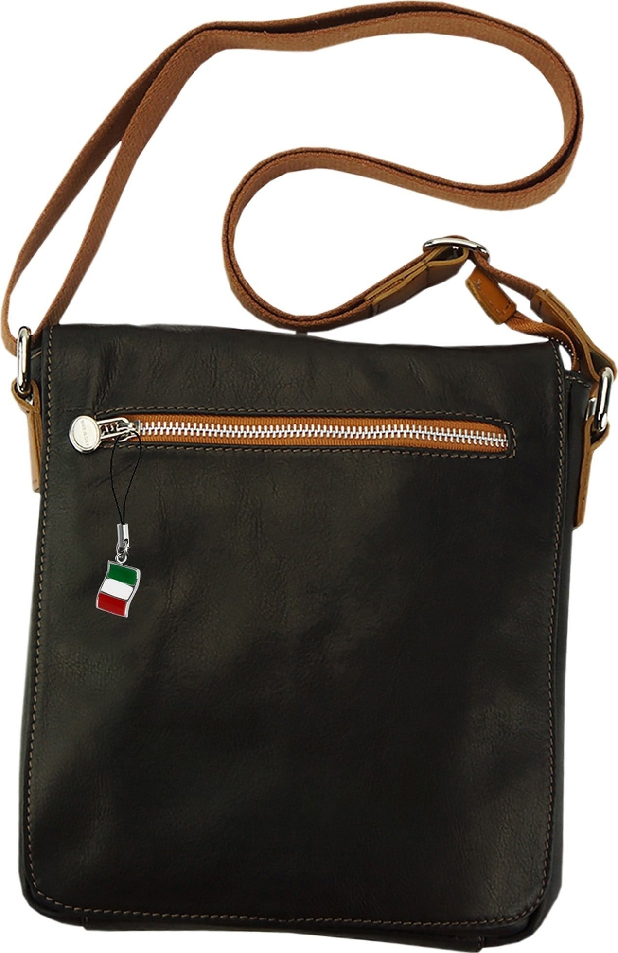 D2OTF146X schwarz, Umhängetasche Herren Tasche Echtleder schwarz-braun Bag), Bag Echtleder FLORENCE Italy Messenger Messenger Florence (Messenger, Made-In braun,