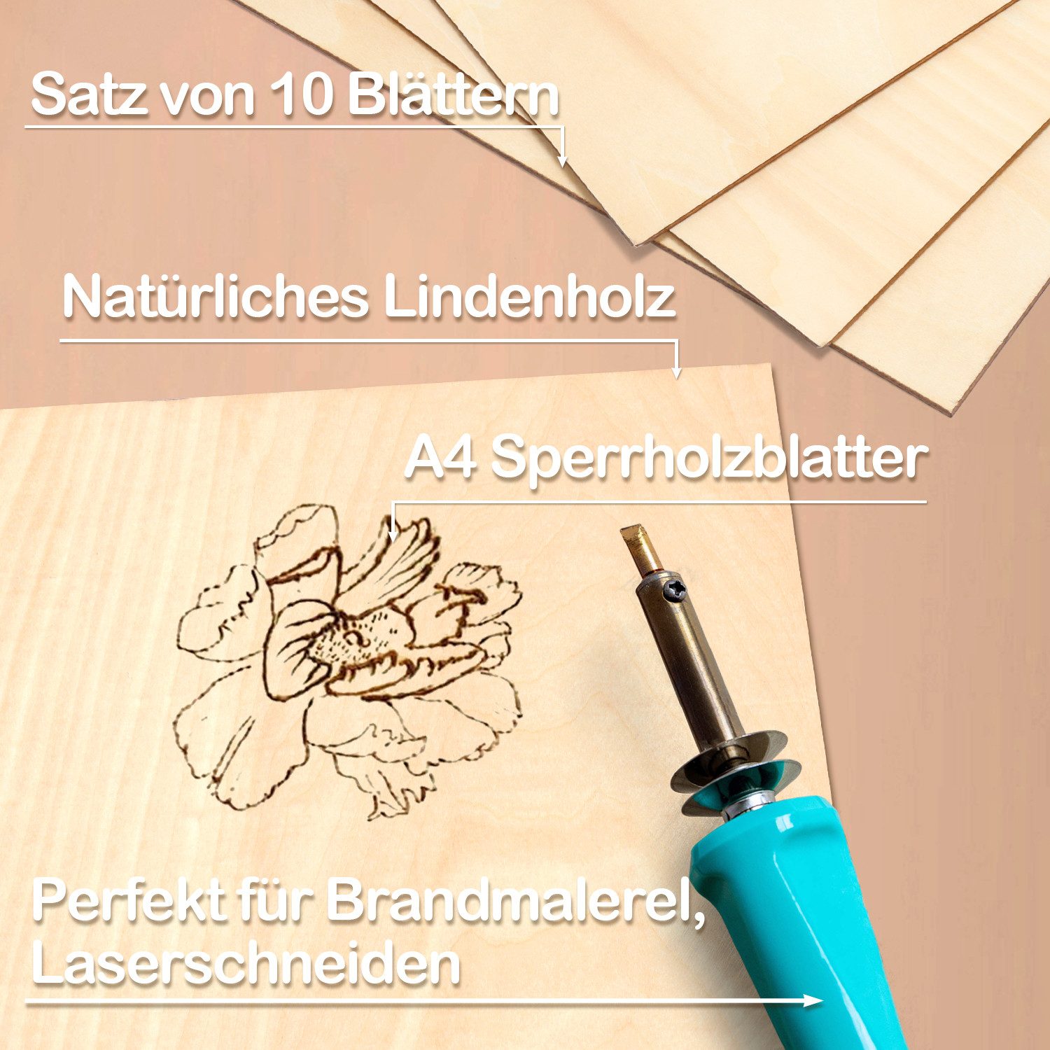Clanmacy Bastelnaturmaterial Sperrholzplatte Linde 3mm Birkensperrholz Dünne Holz-Zuschnitte,10xA4, (10-tlg)