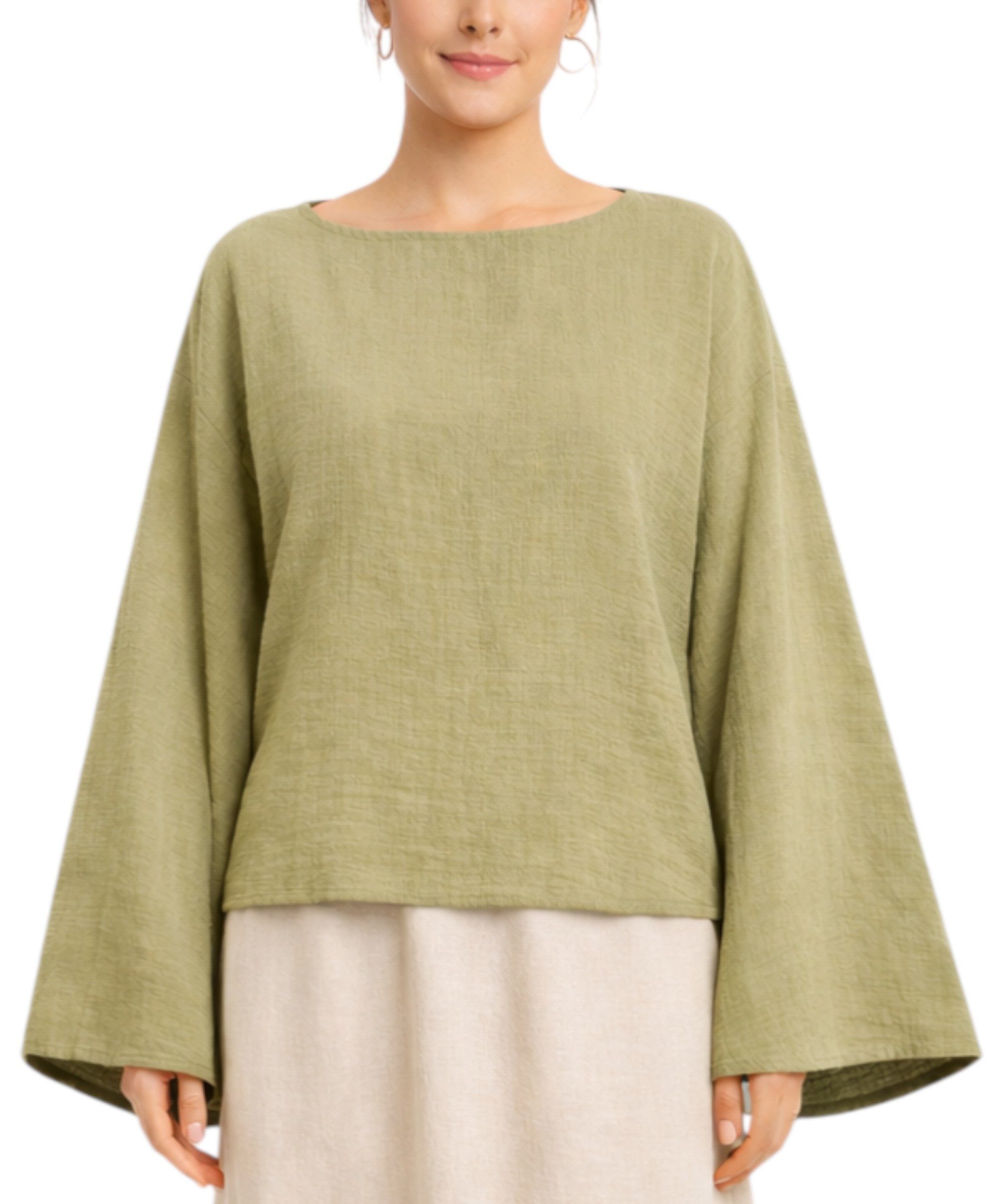 WENOR Schlupfbluse Damen Musselin Einheitsgröße – Oversize Sommerbluse 36-40 weite Fledermausärmel, luftig & locker – Baumwoll-Layering Sommerbluse