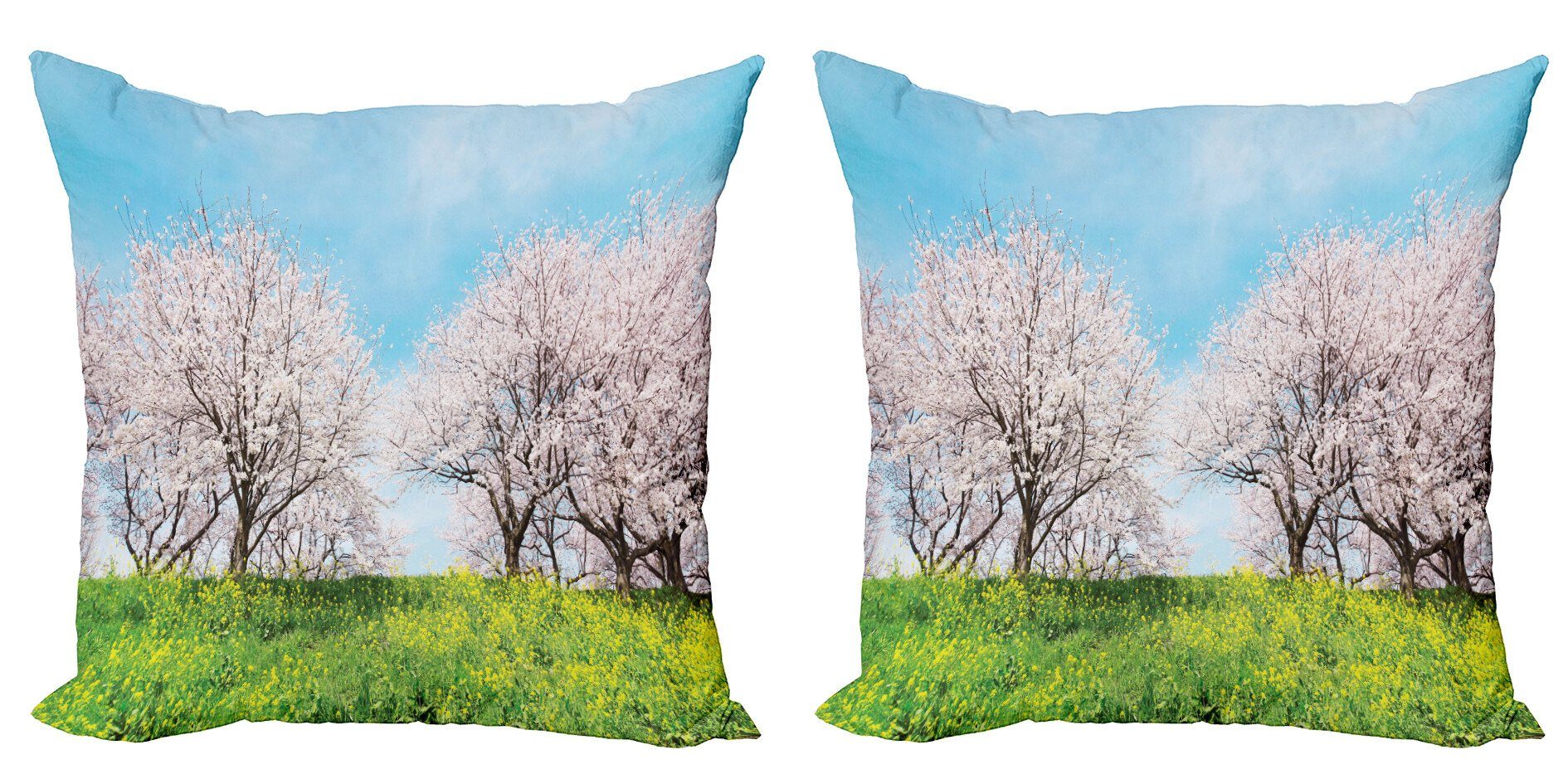 Digitaldruck, Baum Accent Stück), (2 Modern Frühlingsblumen Abakuhaus Japanische Doppelseitiger Kissenbezüge