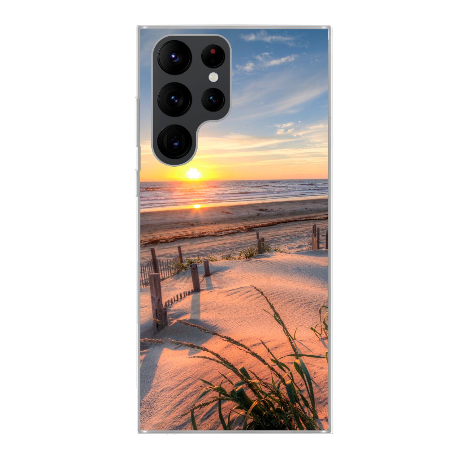 MuchoWow Handyhülle für Samsung Galaxy S22 Ultra Strand - Meer - Düne - Sonnenuntergang -, Phone Case, Silikon, Schutzhülle Dünn