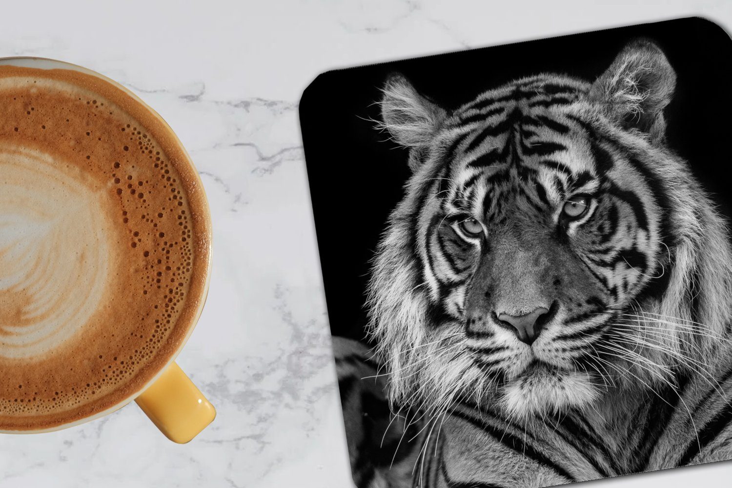 MuchoWow Glasuntersetzer Sumatra-Tiger auf schwarzem Zubehör 6-tlg., Gläser, Tasse Hintergrund, Tischuntersetzer, Glasuntersetzer, für Korkuntersetzer, Untersetzer