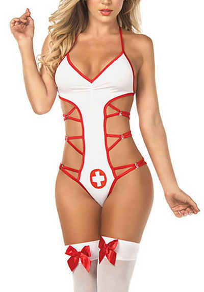 Babarella Body Krankenschwester BB-02 (Sexy Unterwäsche Dessous Transparente Nachtwäsche Durchsichtige) Reizwäsche Babydoll Spitze Krankenschwester Sleepwear Strapse