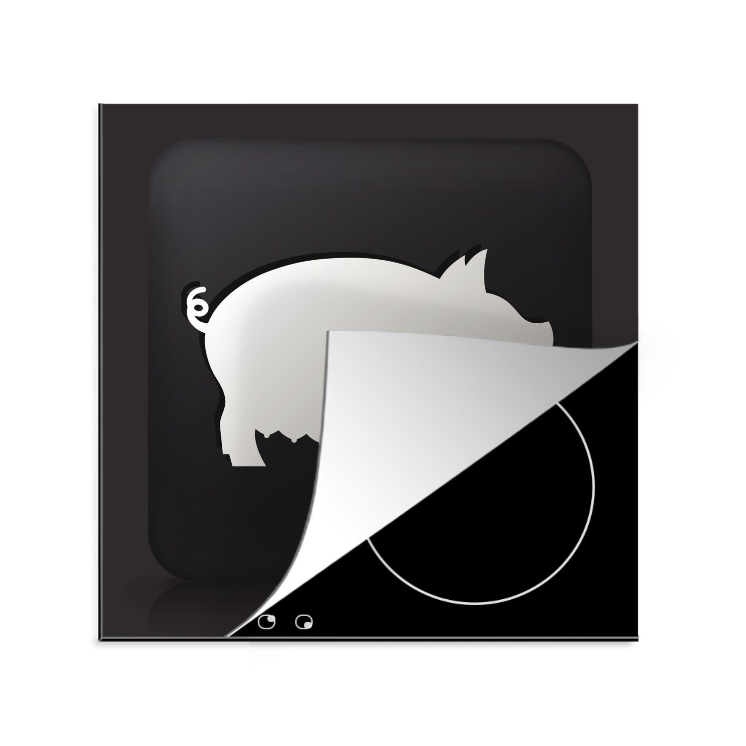 MuchoWow Herdblende-/Abdeckplatte Illustration eines Schweins auf schwarzem Hintergrund, Vinyl, (1 tlg), 78x78 cm, Ceranfeldabdeckung, Arbeitsplatte für küche