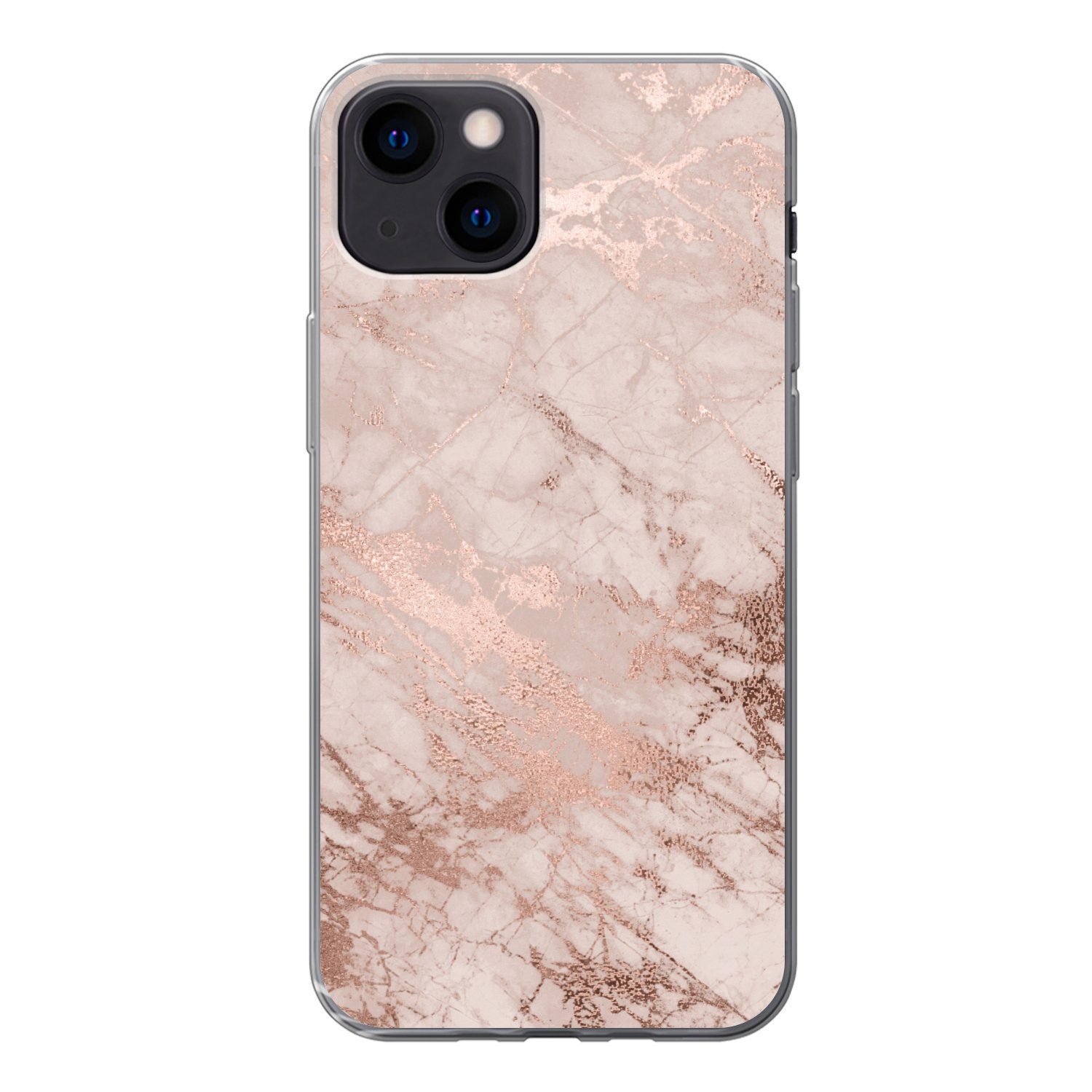 MuchoWow Handyhülle für Apple iPhone 13 mini Marmor - Rosa - Luxus - Marmoroptik - Glitzer, Smartphone-Bumper, Print, Handy Schutzhülle Dünn