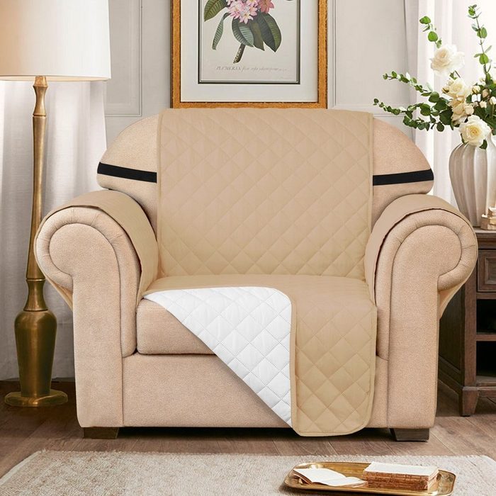 Sofahusse Gesteppt Sofabezug Stuhlüberzüge für Wohnzimmer Sofas SUBRTEX mit Seitentaschen
