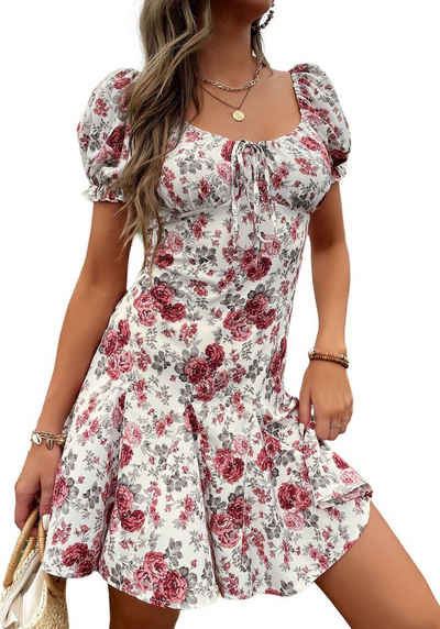 PYL Etuikleid Damen Sommer Minikleid mit Blumen, Strandkleid 34-40 Größe