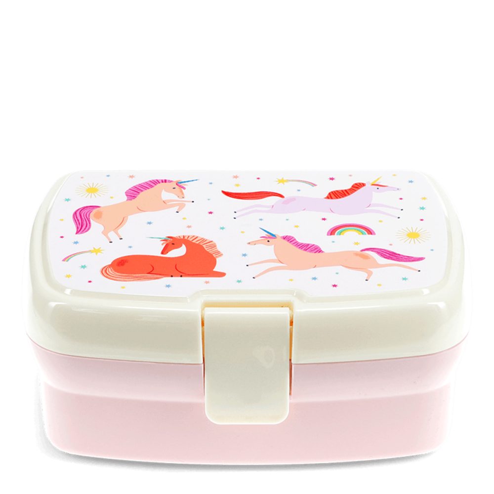 Rex London Lunchbox Lunchbox mit herausnehmbaren Fach Einhorn, Kunststoff, BPA-frei, (mit Clipverschluss, 2-tlg., ca. 17 x 13 x 7,5 cm), Snack Obst Behälter Dose Box