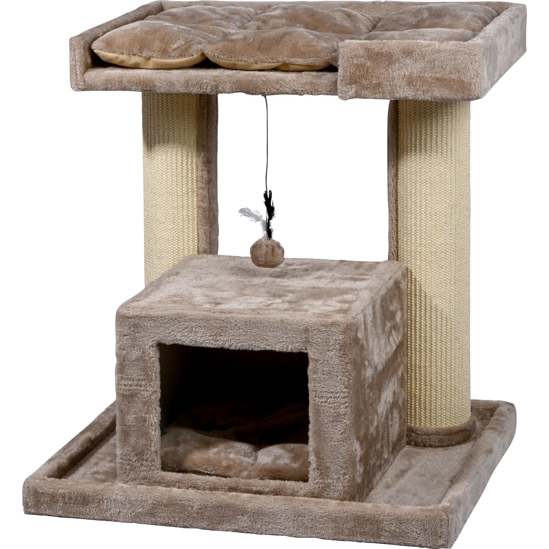 dobar Tierhaus Kratzbaum "Softy" aus Holz, Maße ca.: 60x64x70 cm - Cappuccino