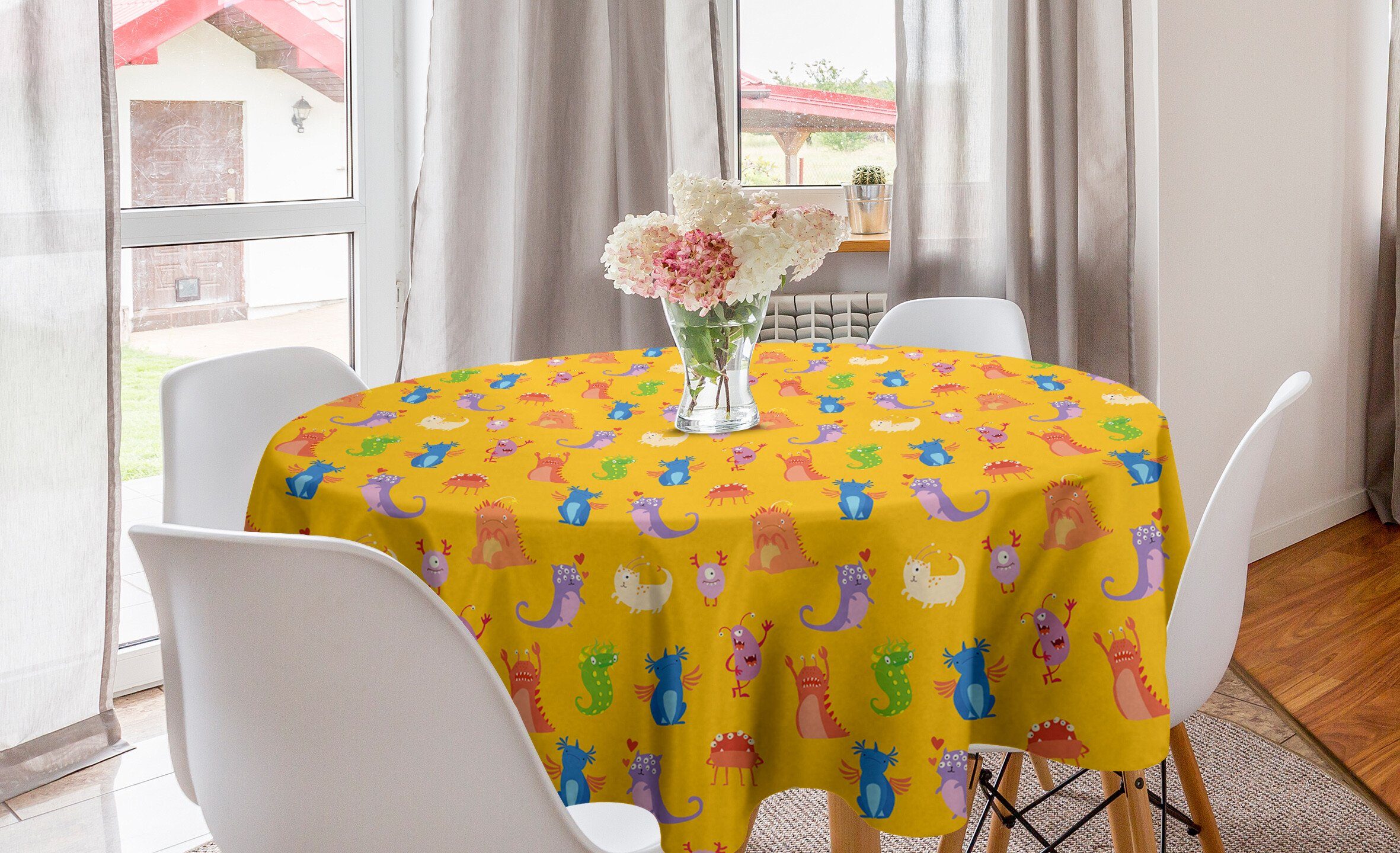 Dekoration, Kreis Monsters Tischdecke Childish Küche Tischdecke Esszimmer Abdeckung Bunte Kindergarten Abakuhaus für