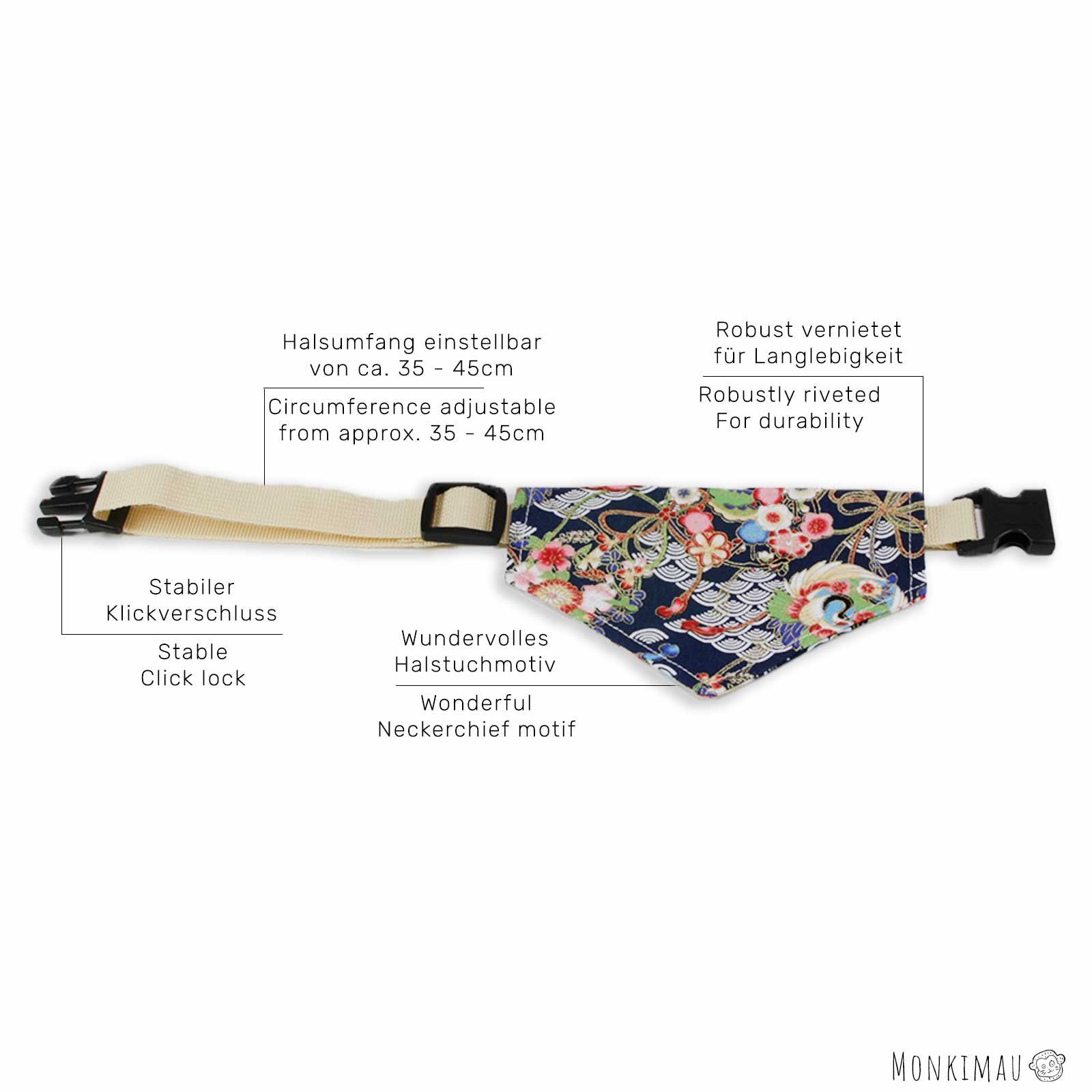 Monkimau Hunde-Halsband Halsband mit Hundehalstuch japanisches Design