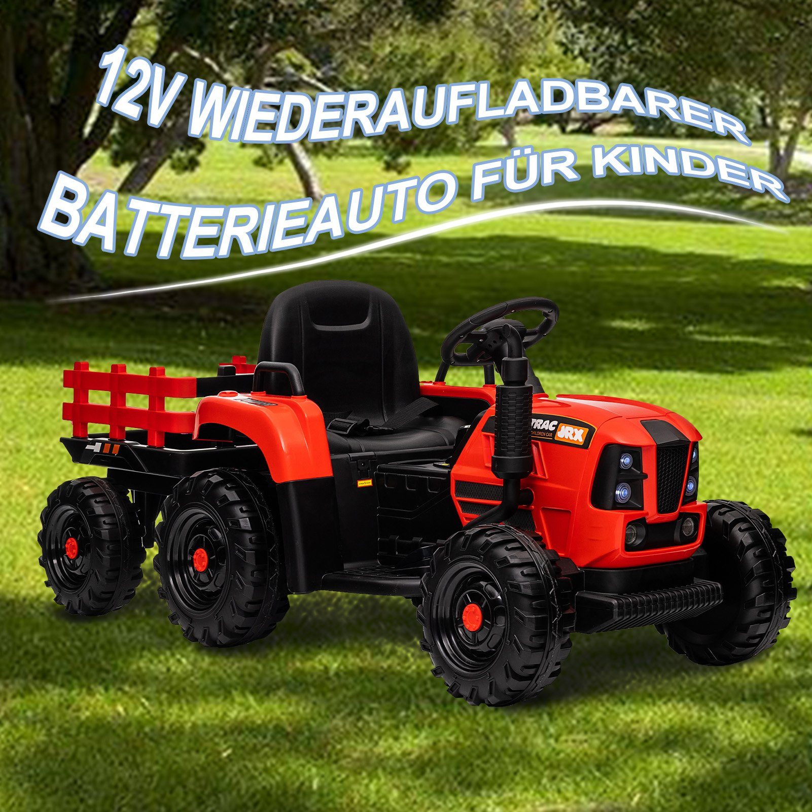 REDOM Elektro-Kinderauto Traktor mit Anhänger, Belastbarkeit 30 kg, Elektro Traktor Elektroauto für Kinder Spielzeug