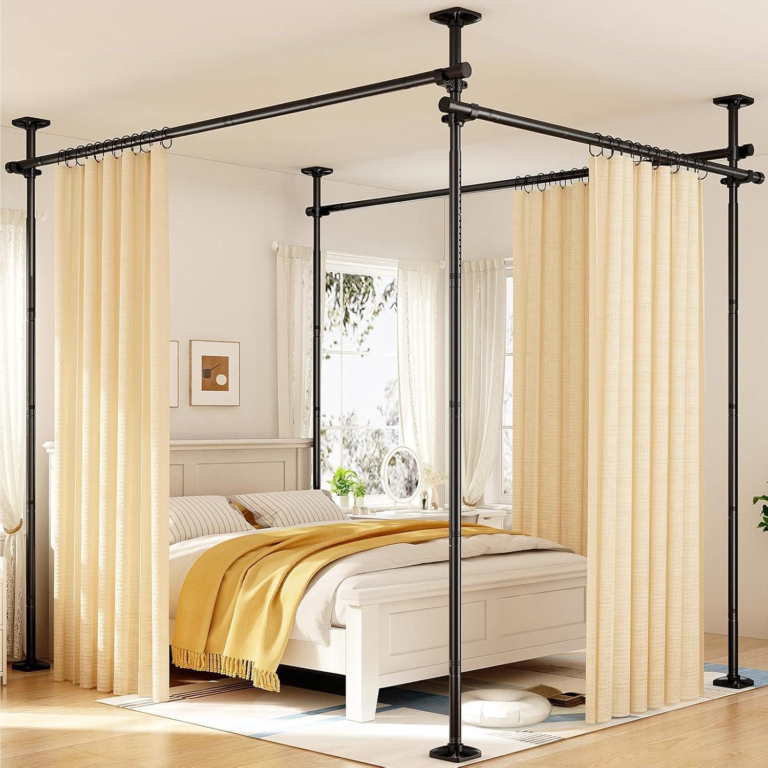 BlingBin Raumteiler Bohrfreier Raumteiler Spannstange, verstellbares Raumtrenn‑Spannsystem, 4‑vertikal 3‑horizontal, ohne Vorhang,Höhe 122‑305 cm,Breite 71‑434 cm 7-tlg., freistehende Sichtschutz Trennwand für Mietwohnung, Homeoffice, Balkon