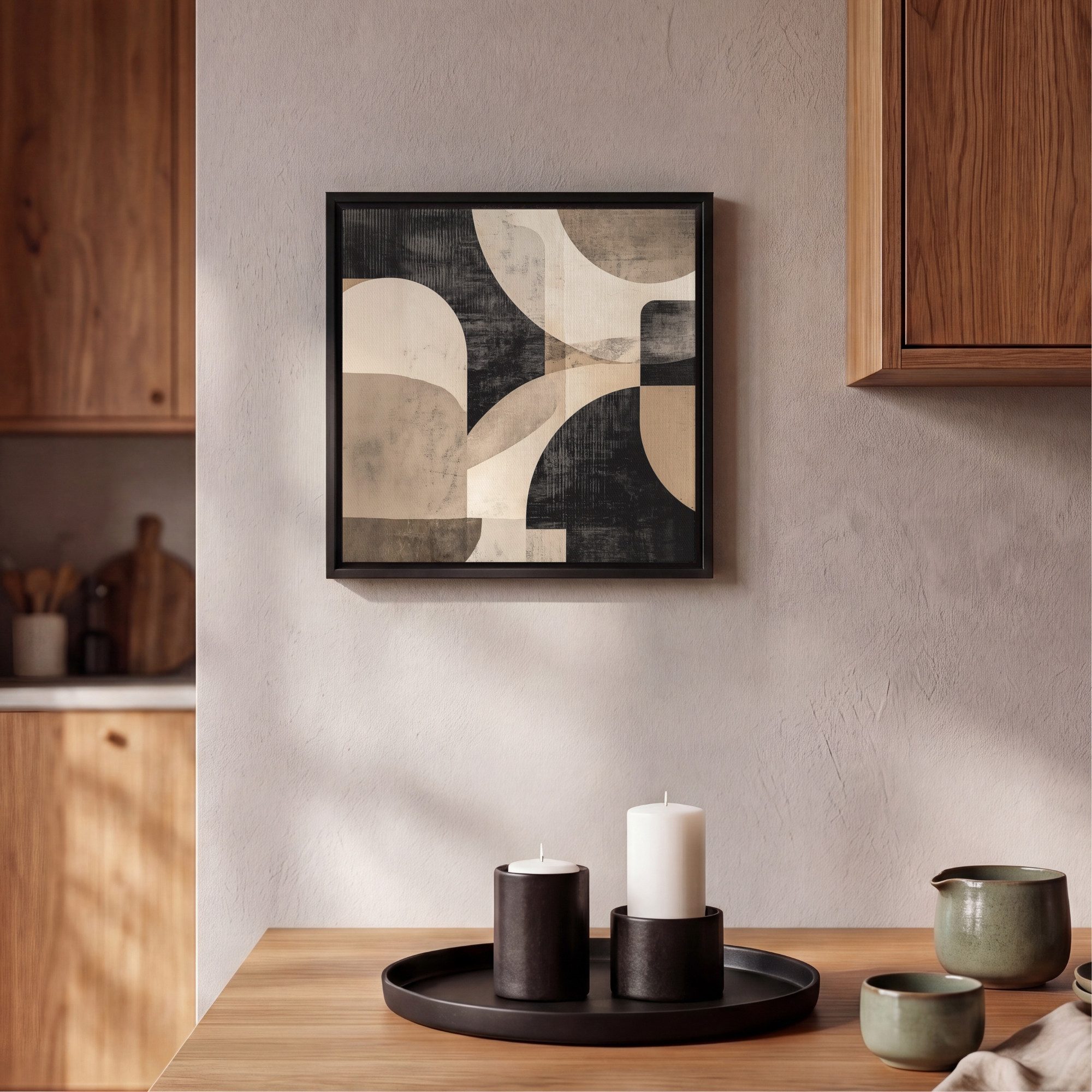 OneMillionCanvasses® Leinwandbild mit Rahmen - Abstrakt - Formen - Modern - Beige, Fotodruck (1 St), Leinwand Bilder Klein, Wand Dekoration Aesthetic 20x20cm – Bild 2 von 5