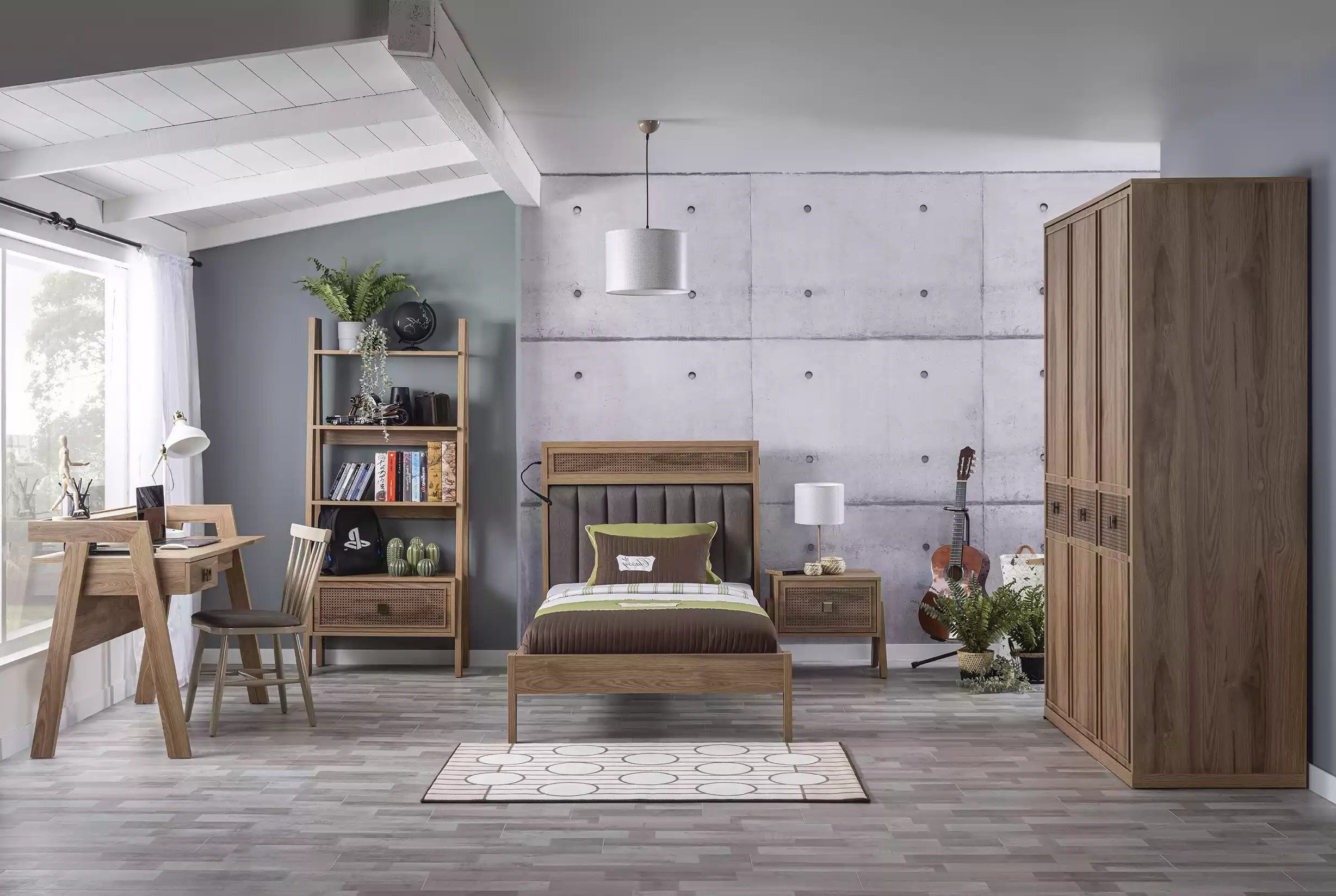 Xlmoebel Jugendzimmer-Set Braunes Holzbett mit Nachttischen, Kommode und Kleiderschrank, (5-tlg., Schlafzimmer-Set), Hergestellt in Europa