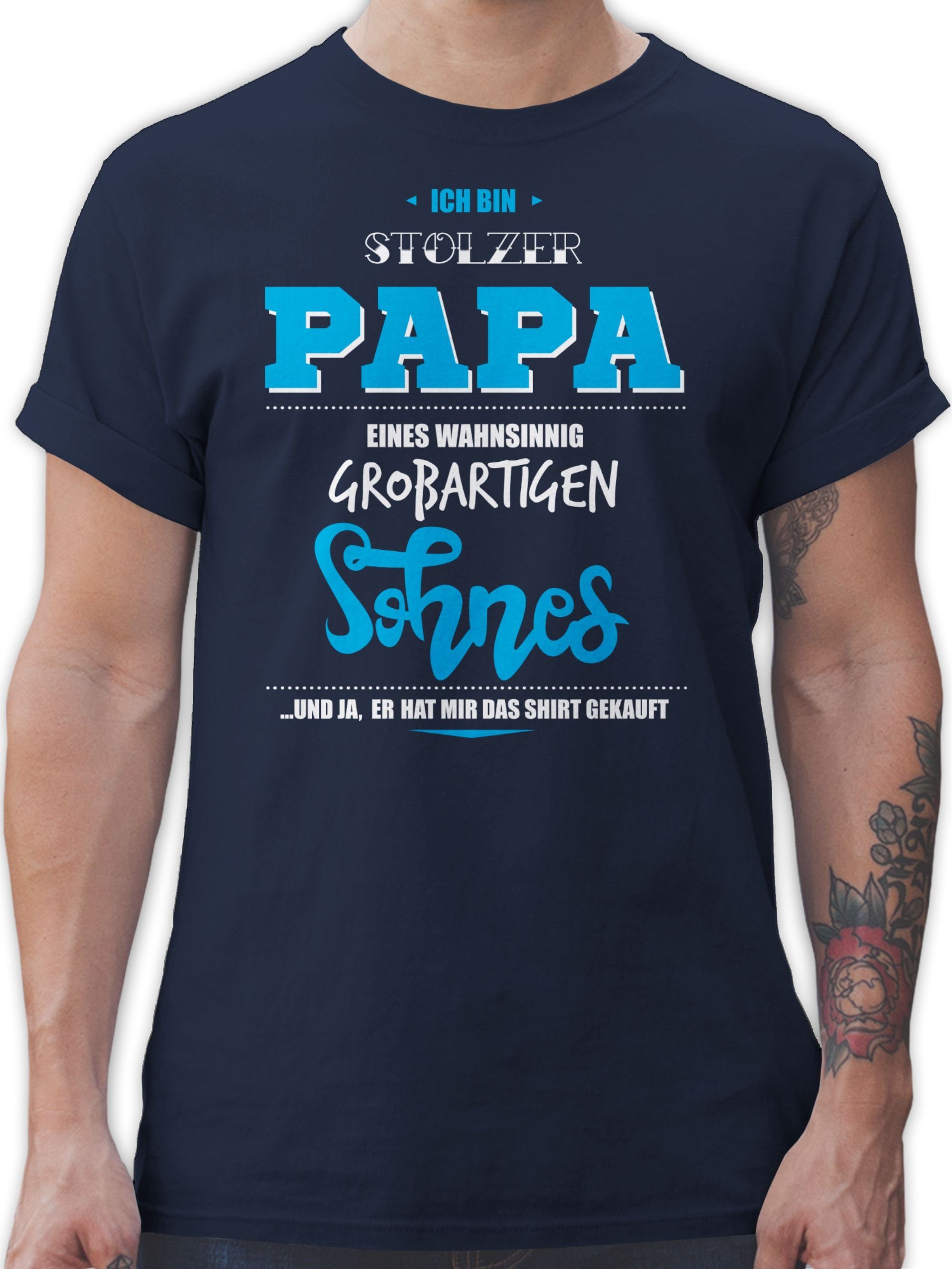 Shirtracer T-Shirt Ich bin stolzer Papa eines wahnsinnig großartigen Sohnes Vatertag Geschenk für Papa 2 Navy Blau