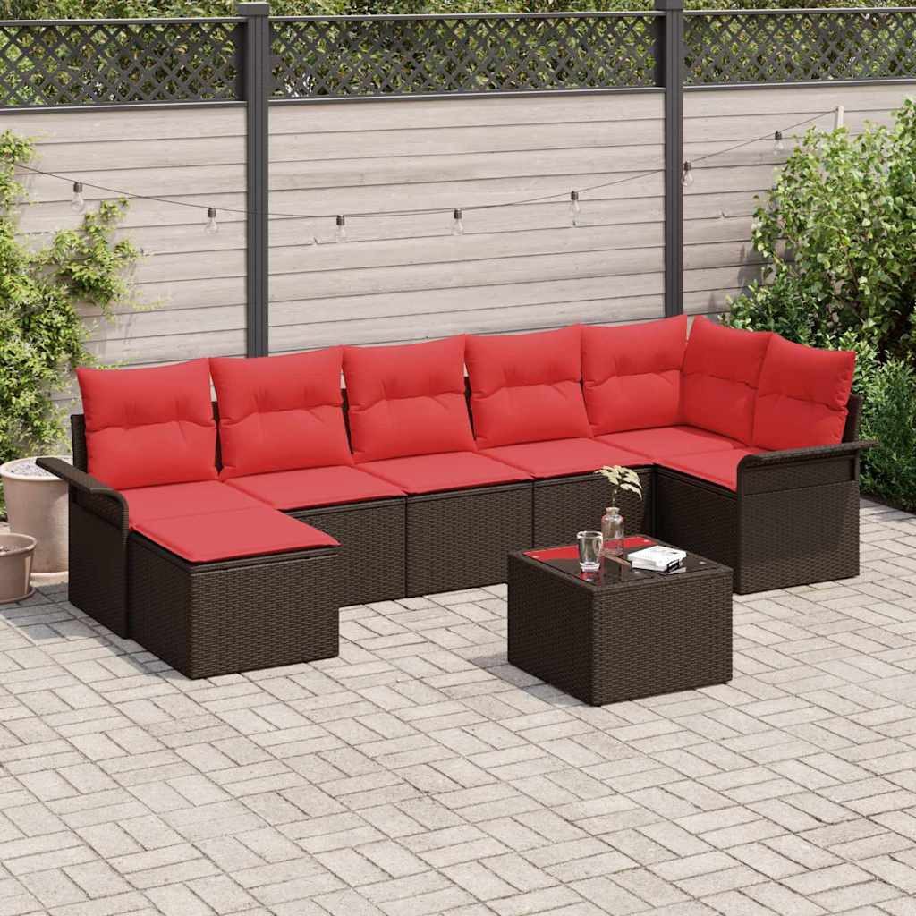 vidaXL Gartenlounge-Set Gartensofa-set mit Speicher 8 pcs Braun Poly-Rattan, (8-tlg)