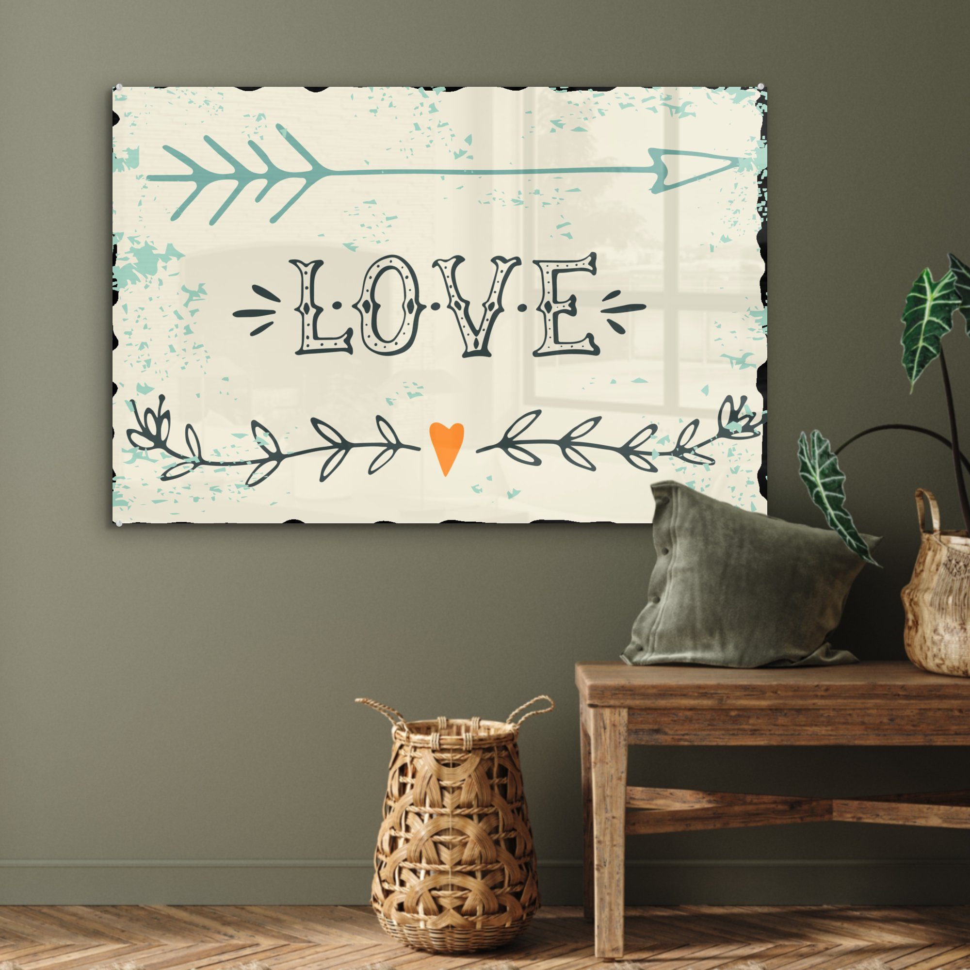 MuchoWow Acrylglasbild Zitat "Liebe" weißem Wohnzimmer & Schlafzimmer St), auf (1 Hintergrund, Acrylglasbilder