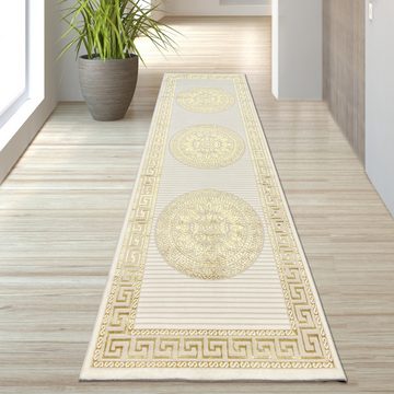 Teppich Glänzender Designerteppich mit Orientalischem Muster in weiß-gold, TeppichHome24, rechteckig, Höhe: 8 mm