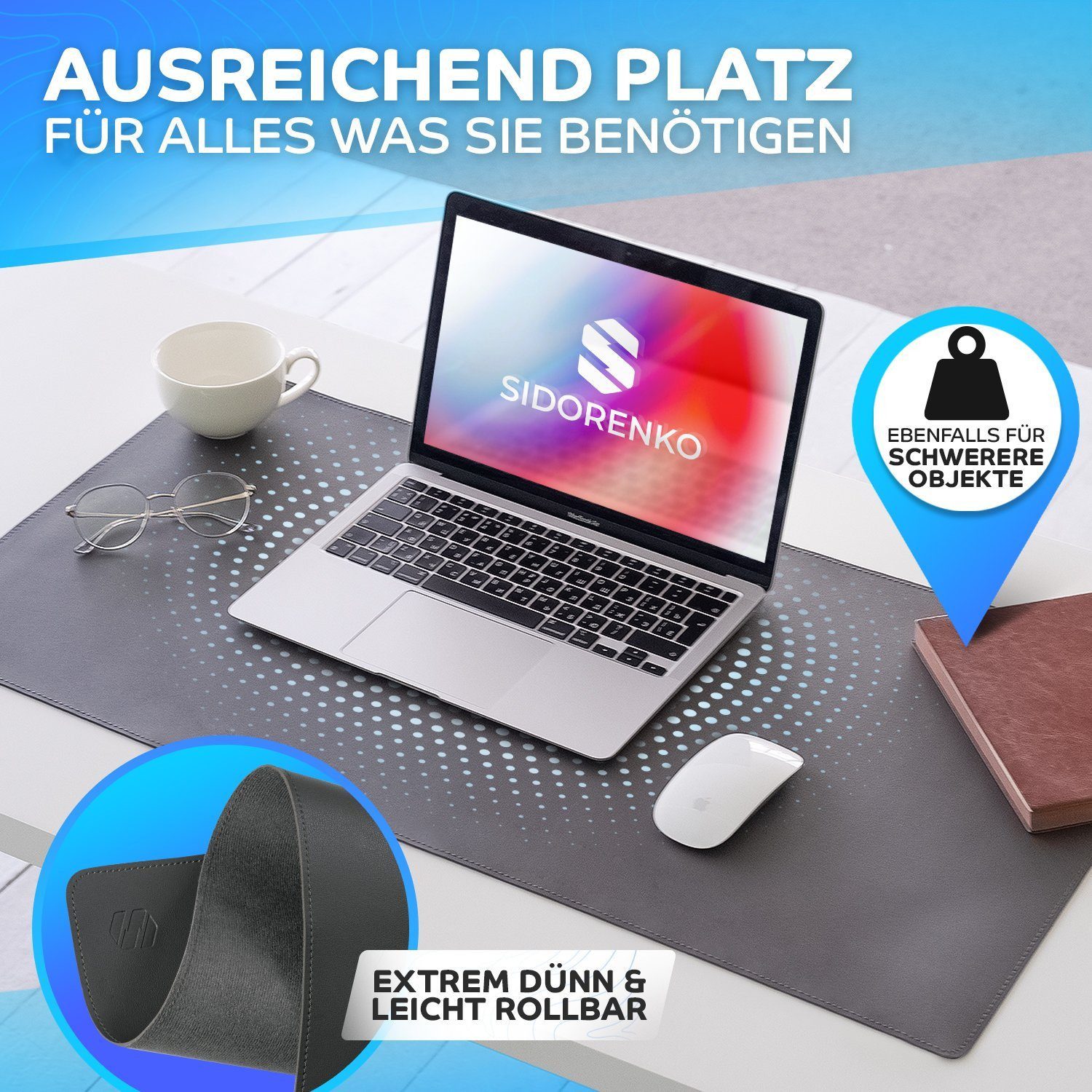 MAXLVL Gaming Mauspad Schreibtischunterlage - Mauspad mit Vernähte Kanten - abwaschbar (80x40 cm, Schreibtisch Unterlage für Büro), Tischunterlage Schreibtisch aus PU-Leder