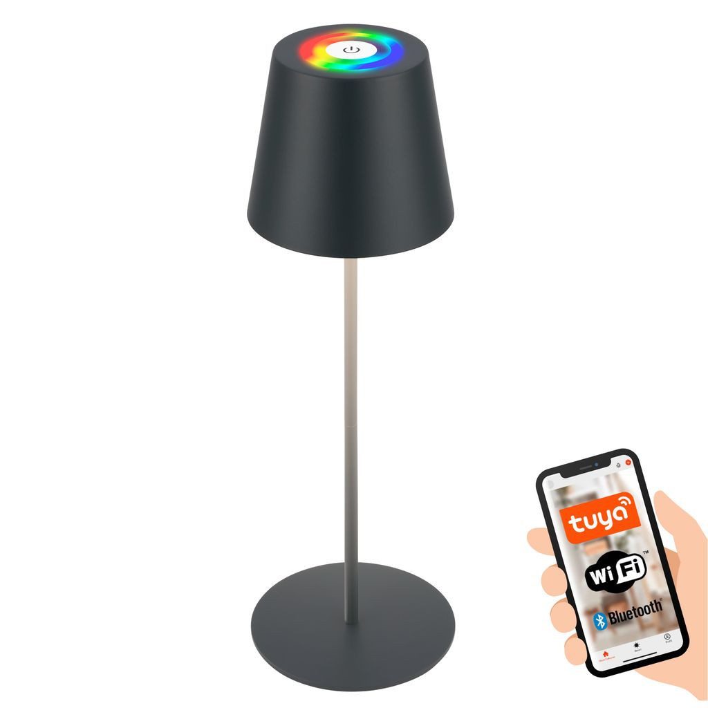Briloner Leuchten Tischleuchte Tischlampe Appsteuerung dimmbar Touch Wohnzimmer 7559015, Dimmfunktion, LED fest integriert, 2700K - Extra-Warmweiß, LED Tischlampe 10,5x36 cm (DxH) Anthrazit 3,5W Schlafzimmer Wohnzimmer