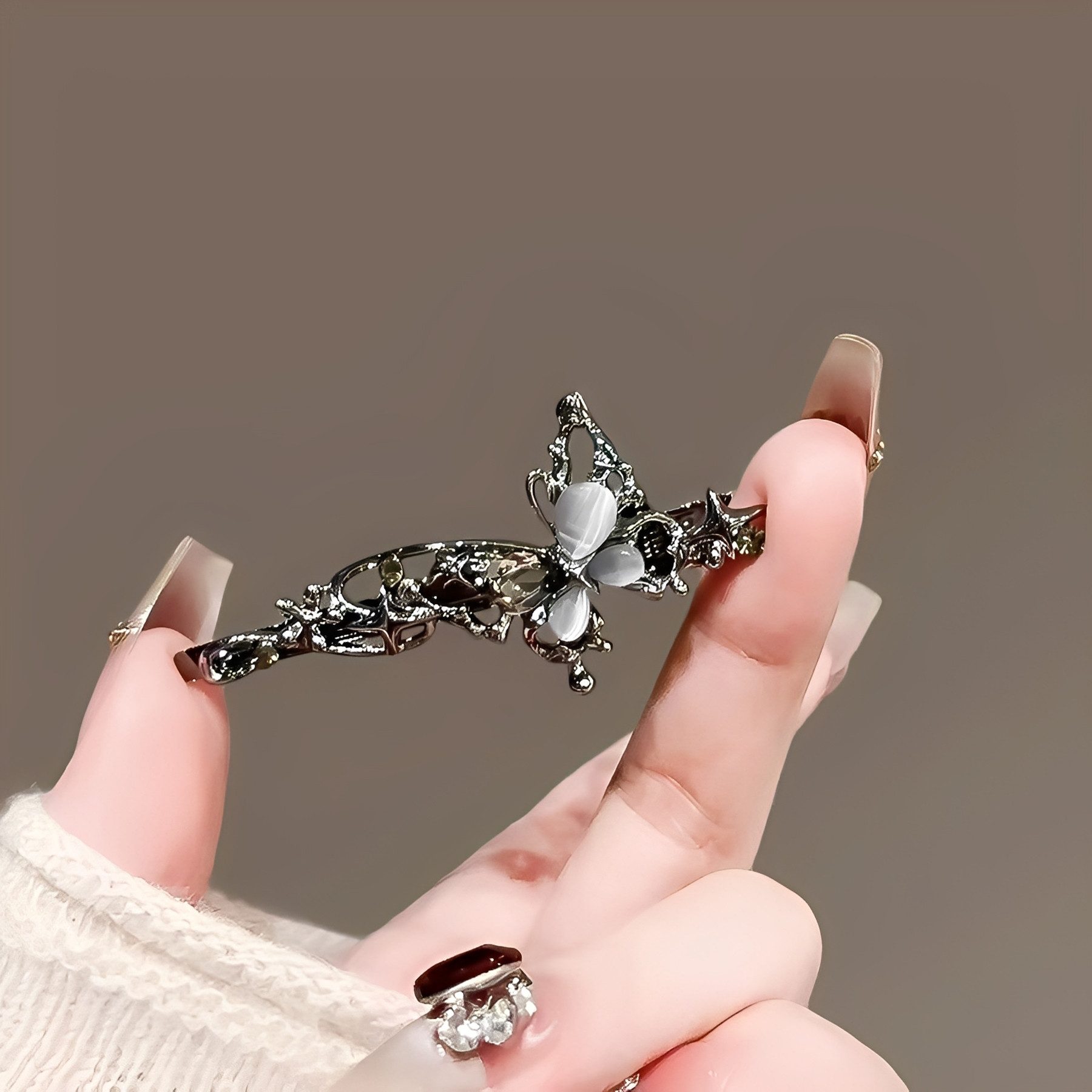 The Beauty House Haarspange Haarklammer Schmetterling Damen Silber Blume Edelstein, Vintage Haarclip Styling Accessoire