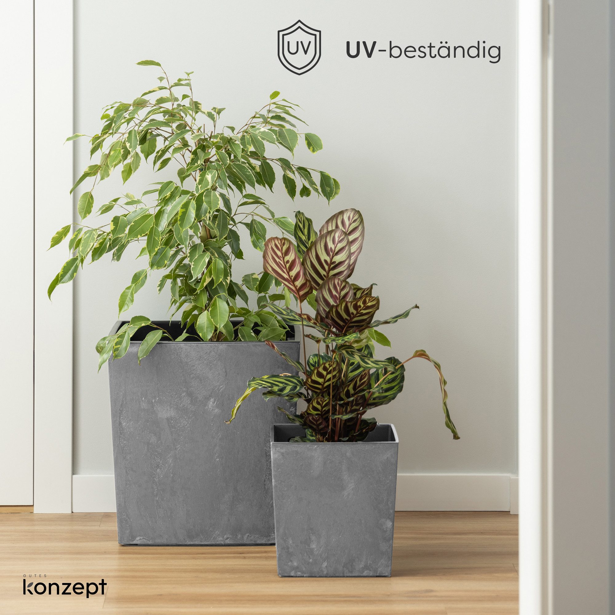 KONZEPT Pflanzkübel Blumenkübel mit Einsatz, XL 40x40x40 cm – UV-beständig & wetterfest, recyceltem Kunststoff, Beton-Optik für Garten, Balkon & Terrasse