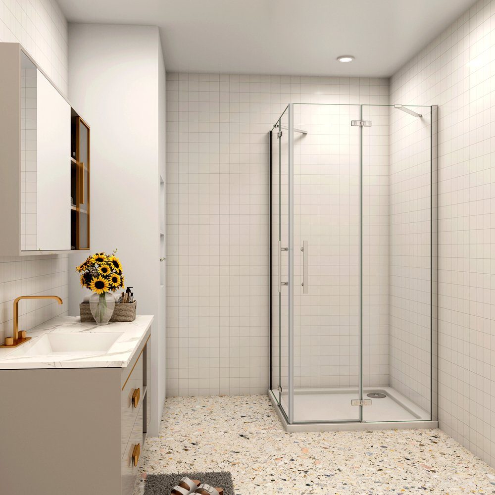 duschspa Eckdusche Eckeinstieg Duchkabine Duschtür Falttür mit Duschwanne Duschtasse, BxT: 76x76 cm, Einscheibensicherheitsglas, Sicherheitsglas, Set, mit Duschwanne