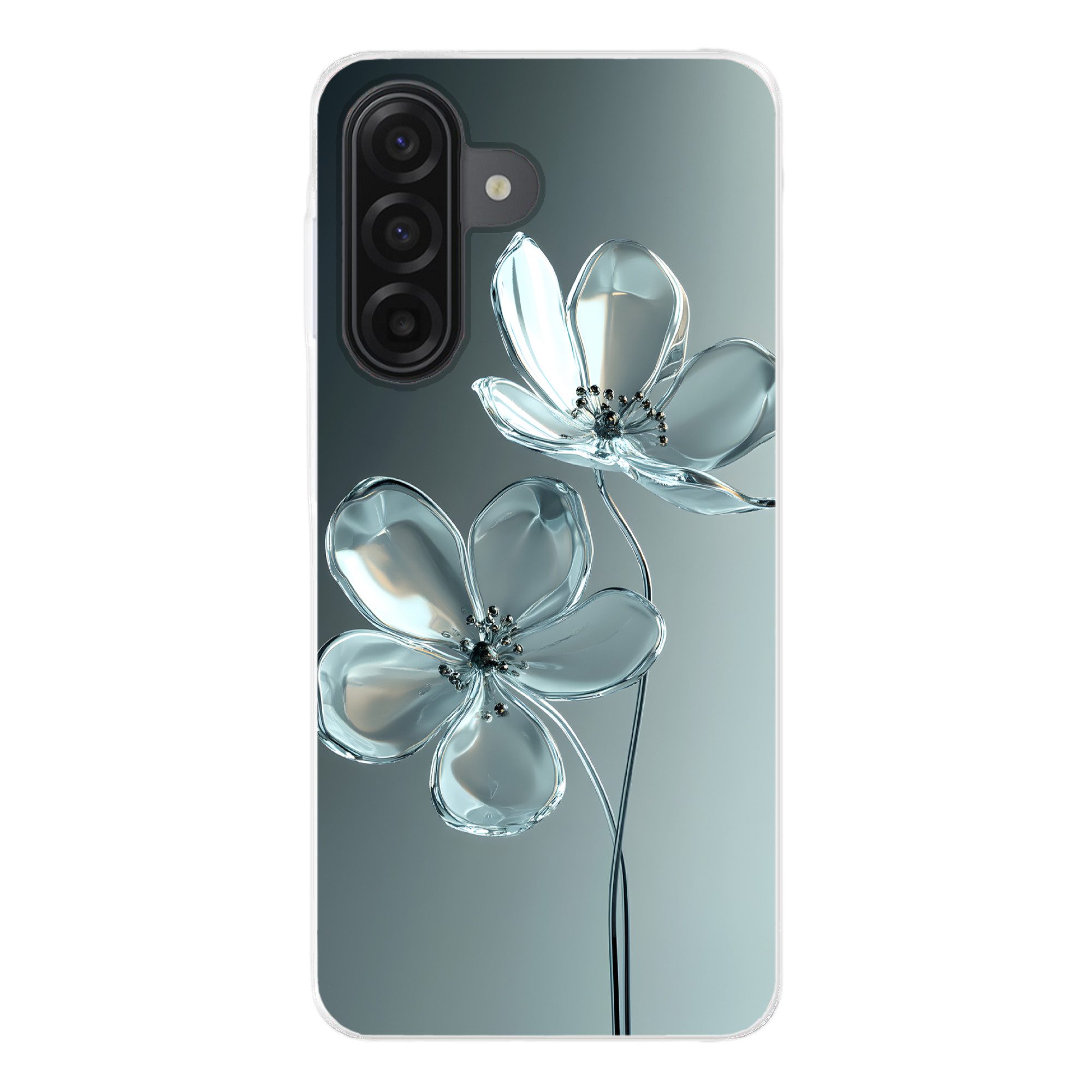 MuchoWow Handyhülle für Samsung Galaxy A17 Kristall - Blumen - Grau, Smartphone-Bumper, Print, Handy Schutzhülle Dünn