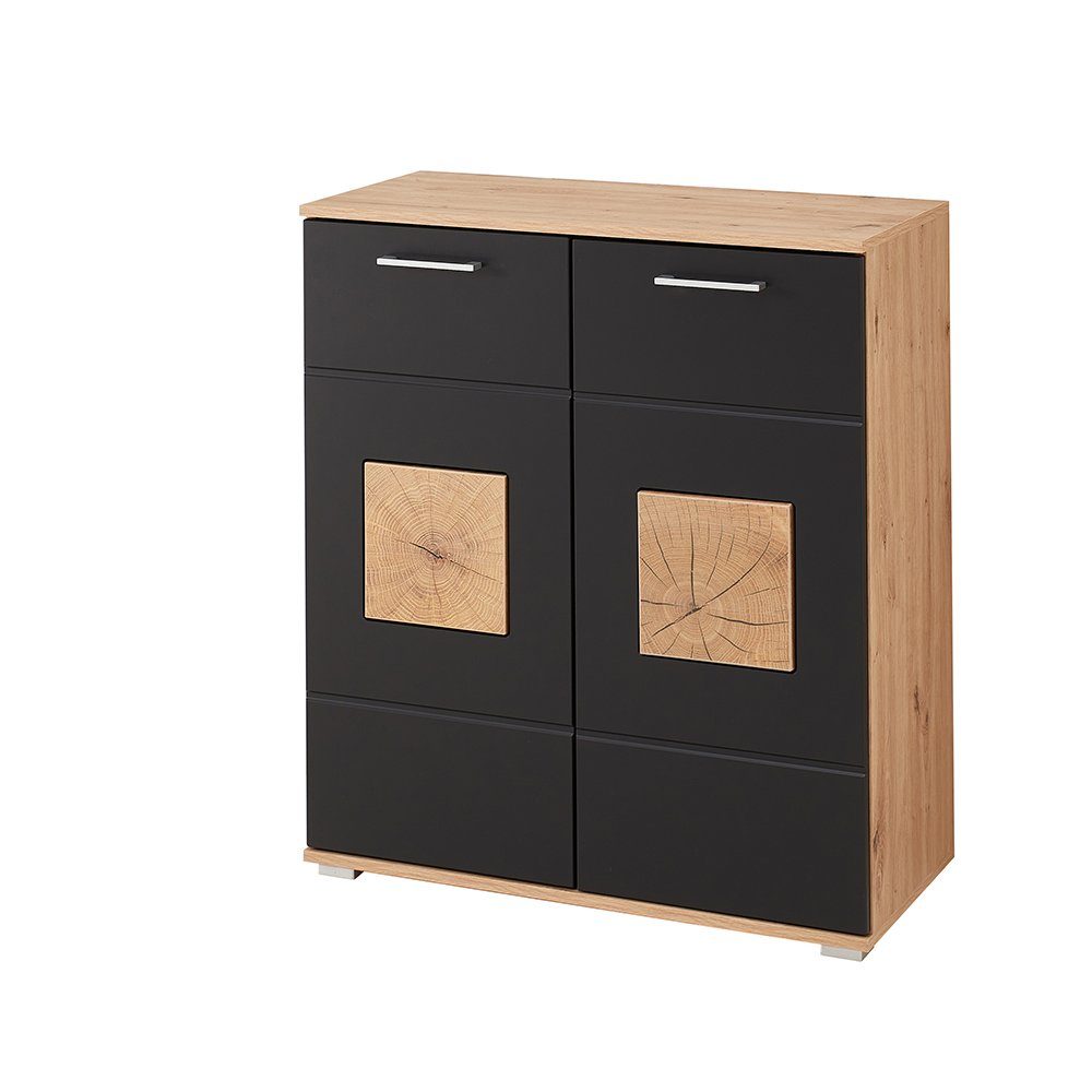 Lomadox Schuhschrank FARGO-36 in Eiche Nb. mit schwarz supermatt, ca. 84/95/38 cm