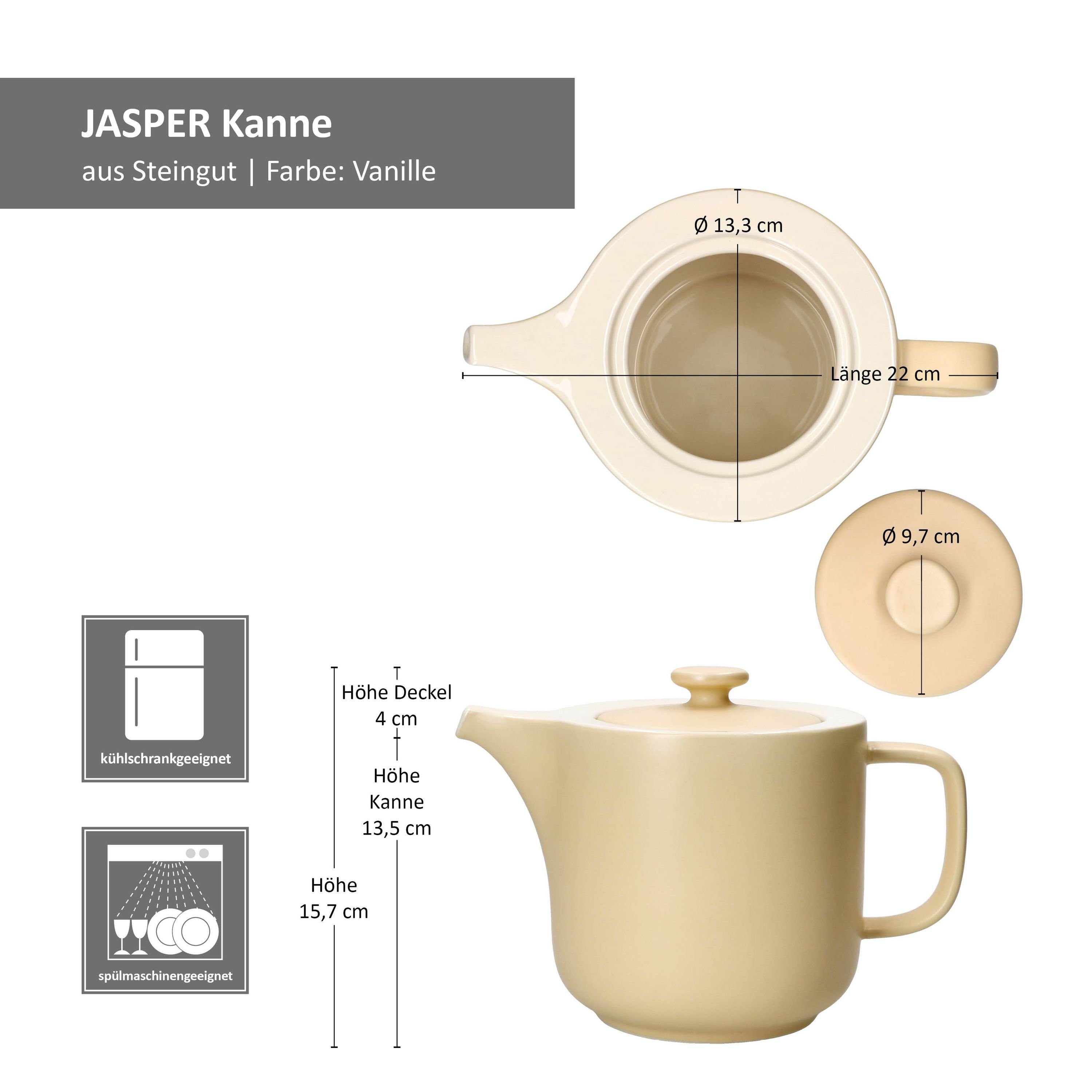 Ritzenhoff & Breker Kanne Ritzenhoff Jasper Kaffee-Krug Wasserkrug Deckel Vanille mit 1,3L Steingut
