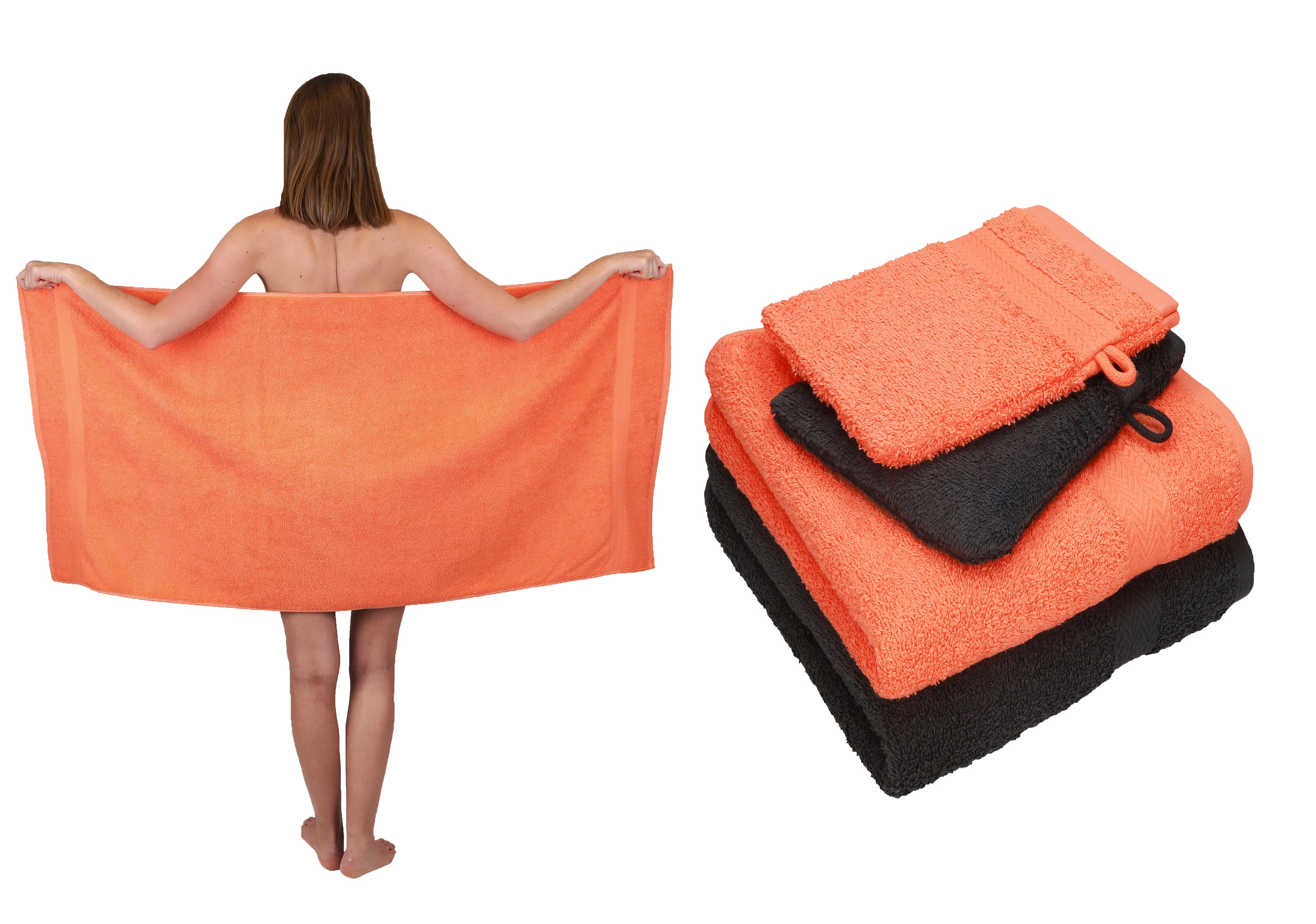 Betz Handtuch Set 5 TLG. Handtuch Set Single Pack 100% Baumwolle 1 Duschtuch 2 Handtücher 2 Waschhandschuhe, 100% Baumwolle blutorange-graphit grau | Handtuch-Sets