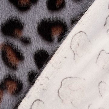 SCHÖNER LEBEN. Stoff Fellimitat Kunstfell kuschelweich Leopard grau schwarz braun 1,5m