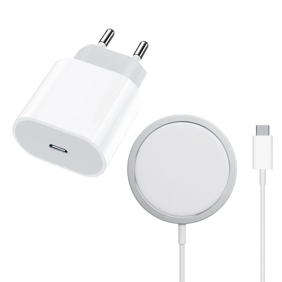Shopbrothers Ladeset Schnellladegerät USB-C Magnetisch Kabel Smartphone-Ladegerät (20W Adapter und Magnetisches USB-C Kabel, Magsafe Ladegerät)