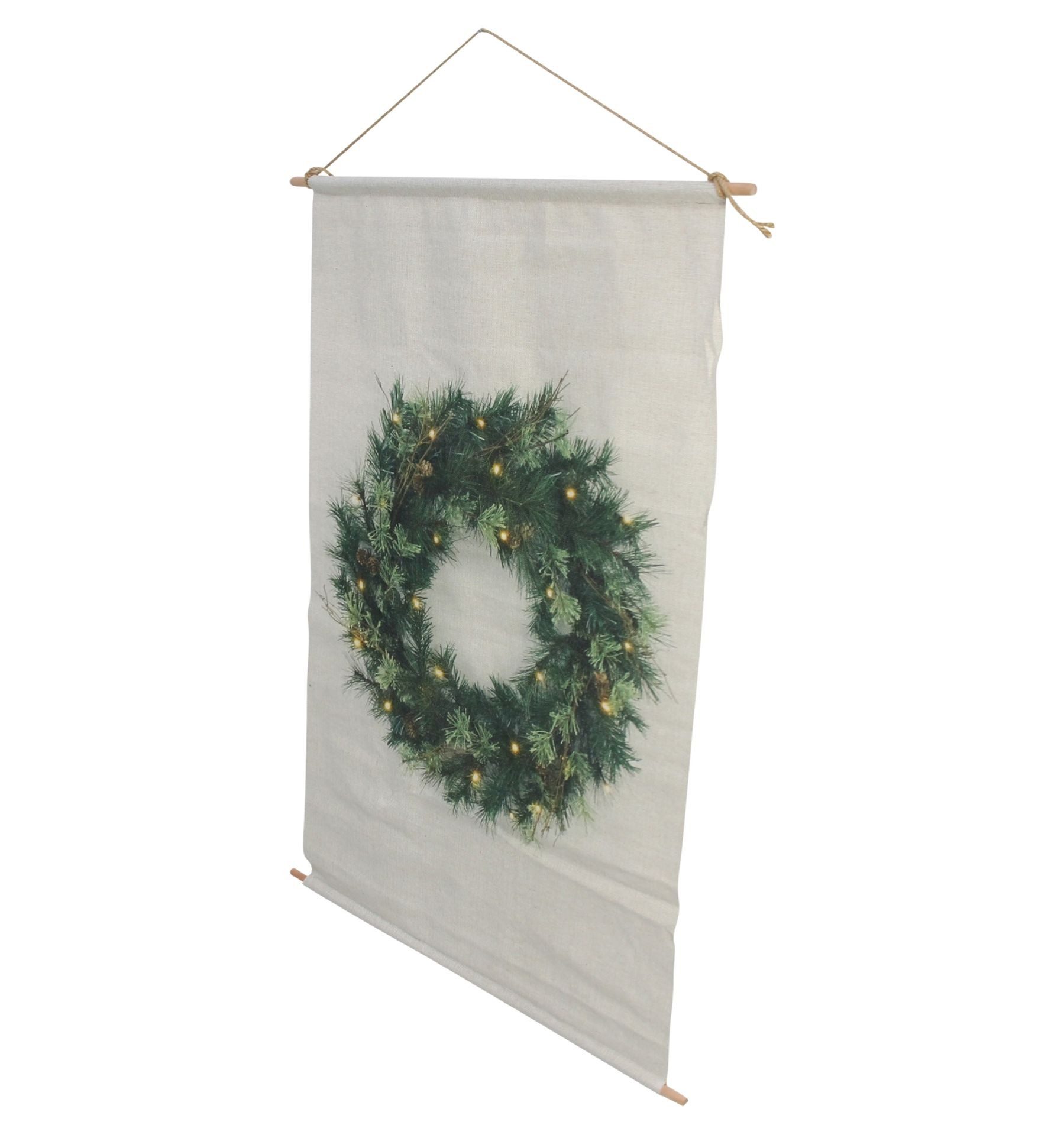 Frank Flechtwaren Wandbild "Weihnachtskranz" LED Wanddeko aus Textil Stoff Wandbild zum Aufhängen, Weihnachtskranz, 60x90 cm, Weihnachtsdeko mit integrierter Beleuchtung