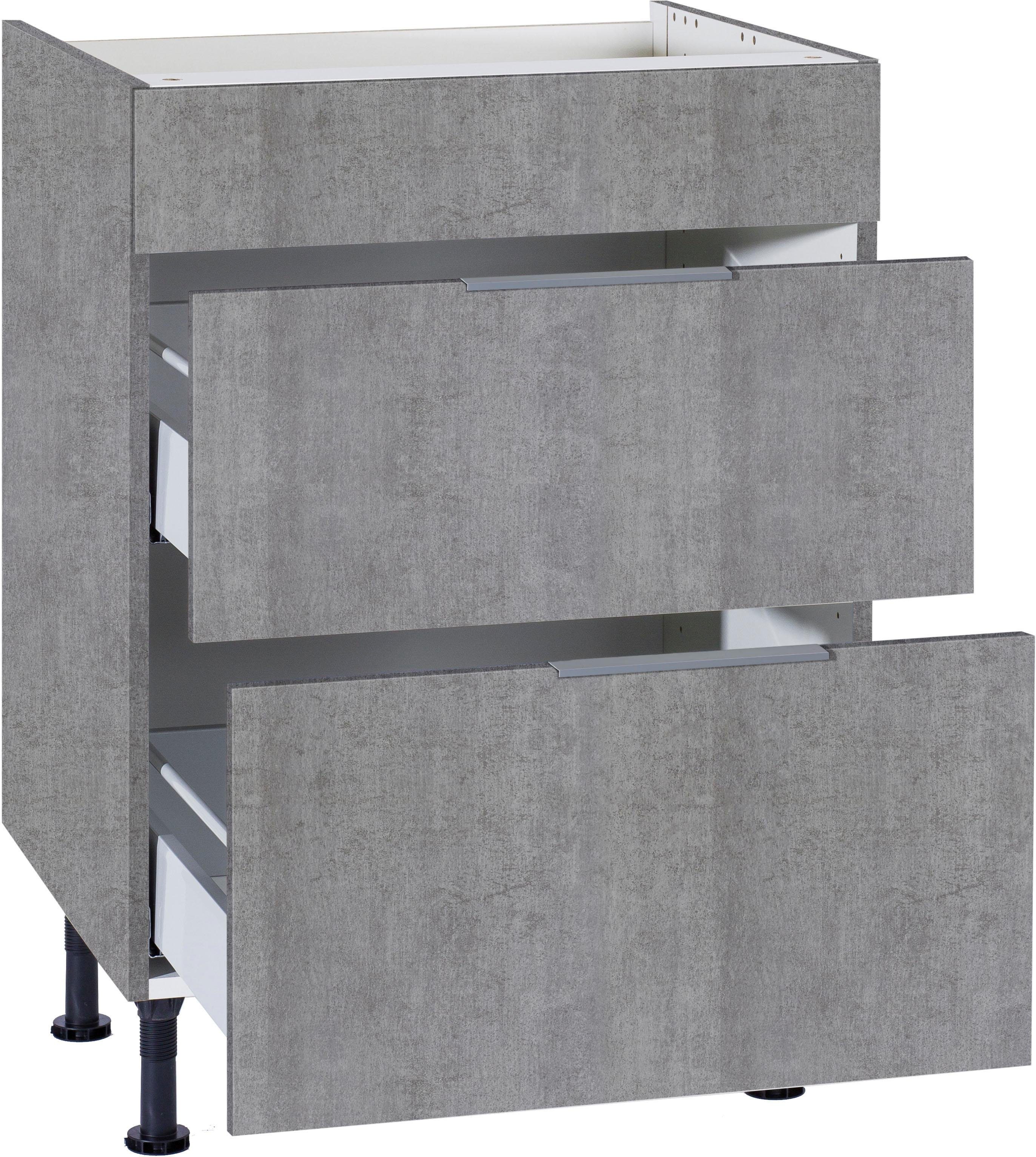 OPTIFIT Kochfeldumbauschrank Tara betonfarben mit | und 60 cm Soft-Close-Funktion, betonfarben Breite Vollauszug