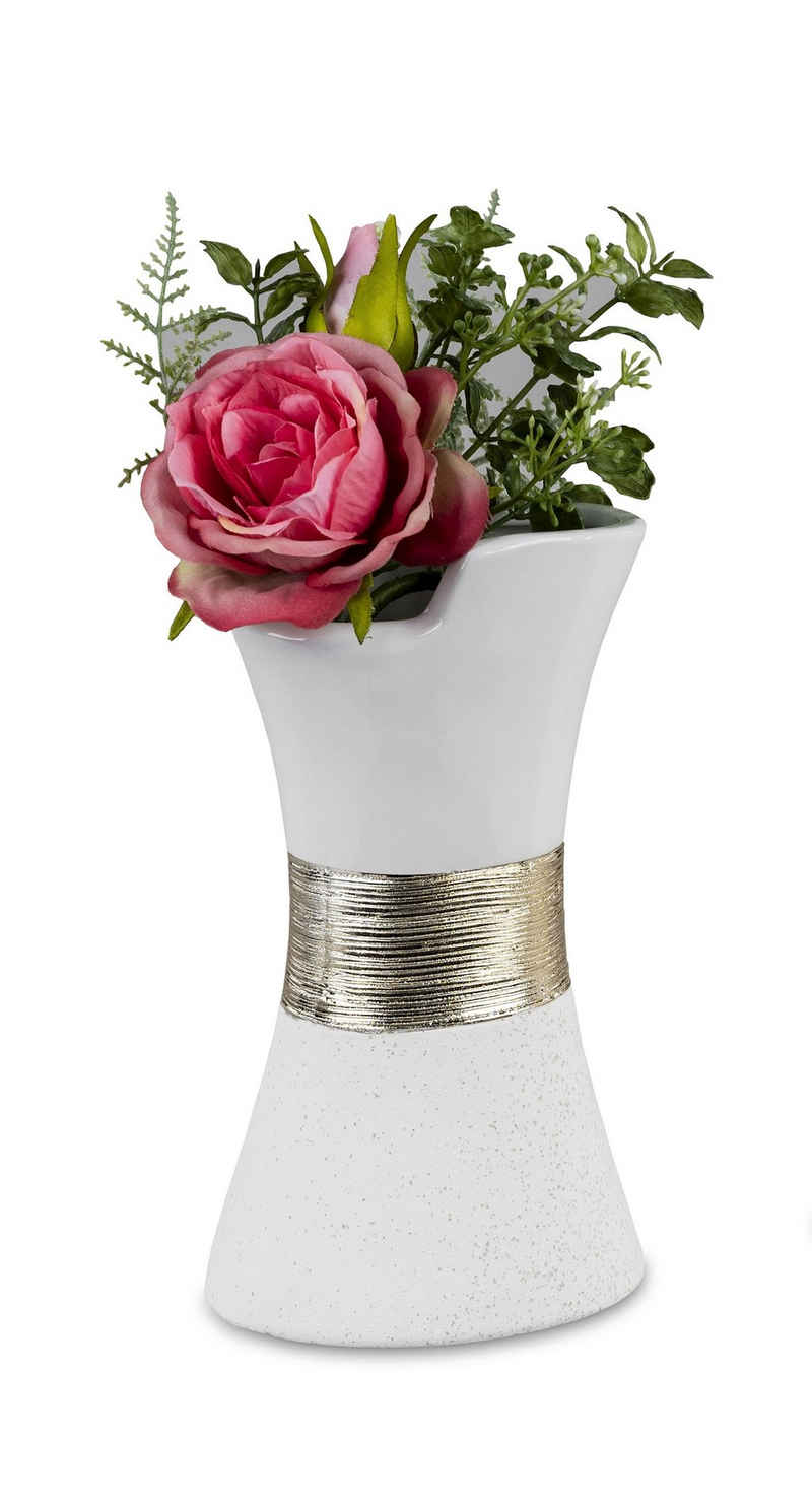 Small-Preis Dekovase Formano Vase Tischvase Weiß Cremeweiß mit Goldband in 2 Größen wählbar