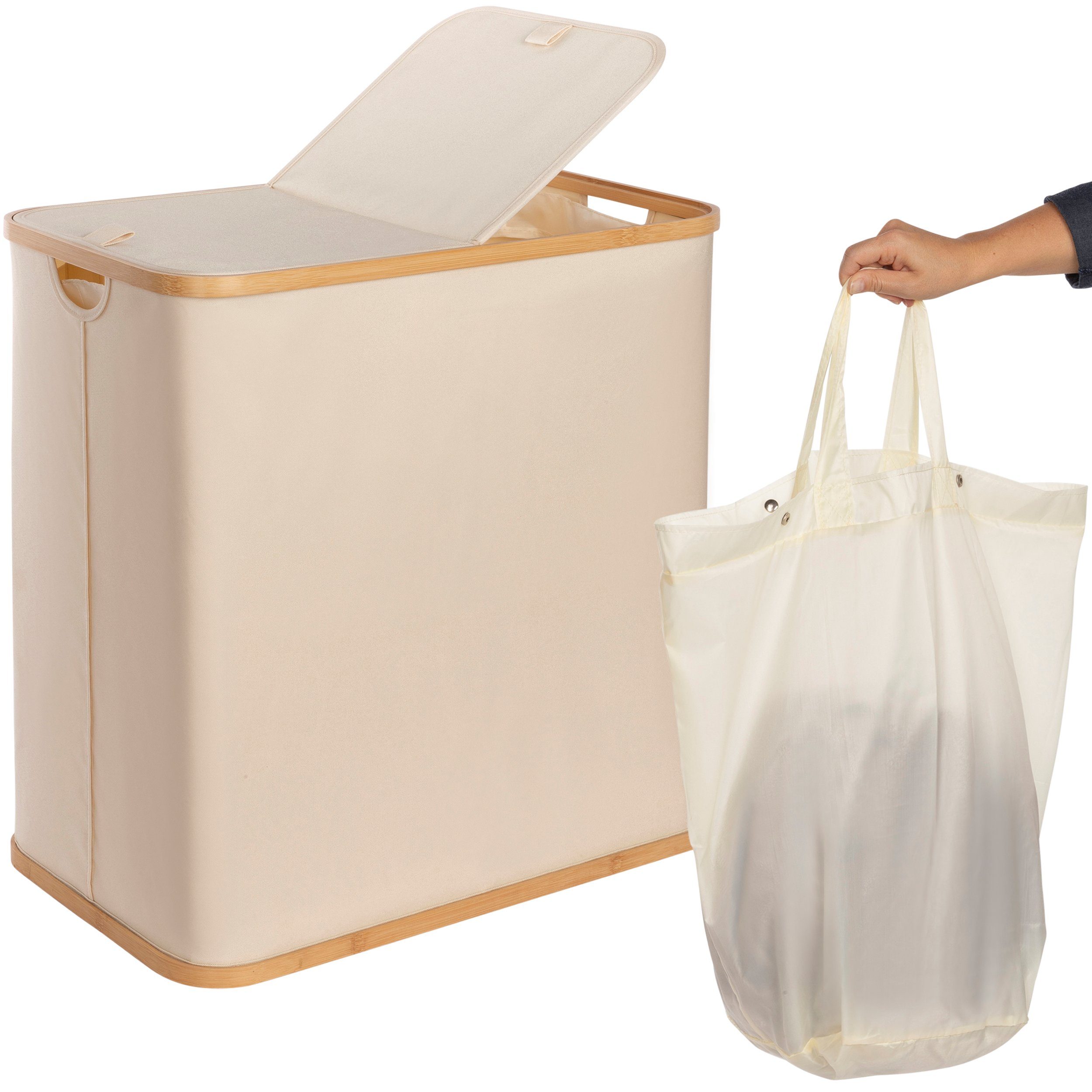 ONVAYA Wäschekorb »Wäschekorb mit Deckel, 2 Fächer, Wäschesammler fürs  Badezimmer, Wäschetruhe aus Bambus-Holz & Oxford-Stoff, Design Wäschebox,  Wäschesortierer« online kaufen | OTTO