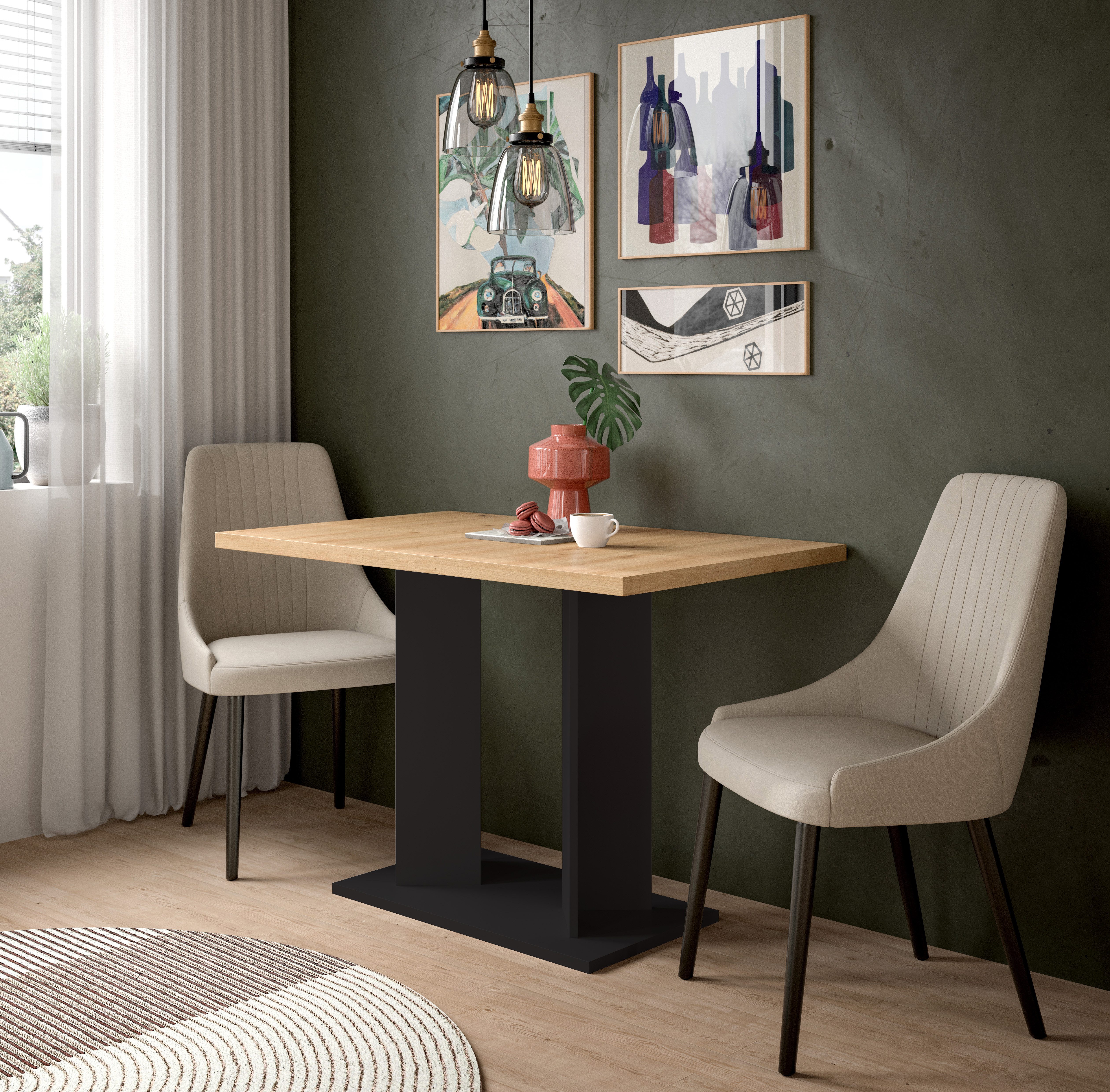 furnling Esstisch Gusto, stabiles Doppelsäulen-Gestell, ummantelte Tischkante, Breite 100 cm