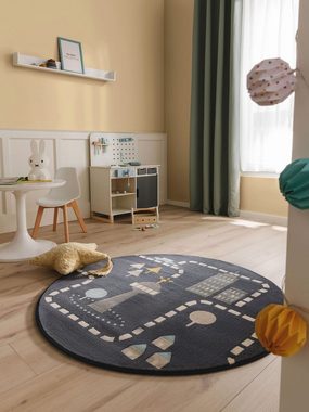 Kinderteppich Juno, benuta, rund, Höhe: 6 mm, Kunstfaser, Berber, Ethno-Style, Wohnzimmer